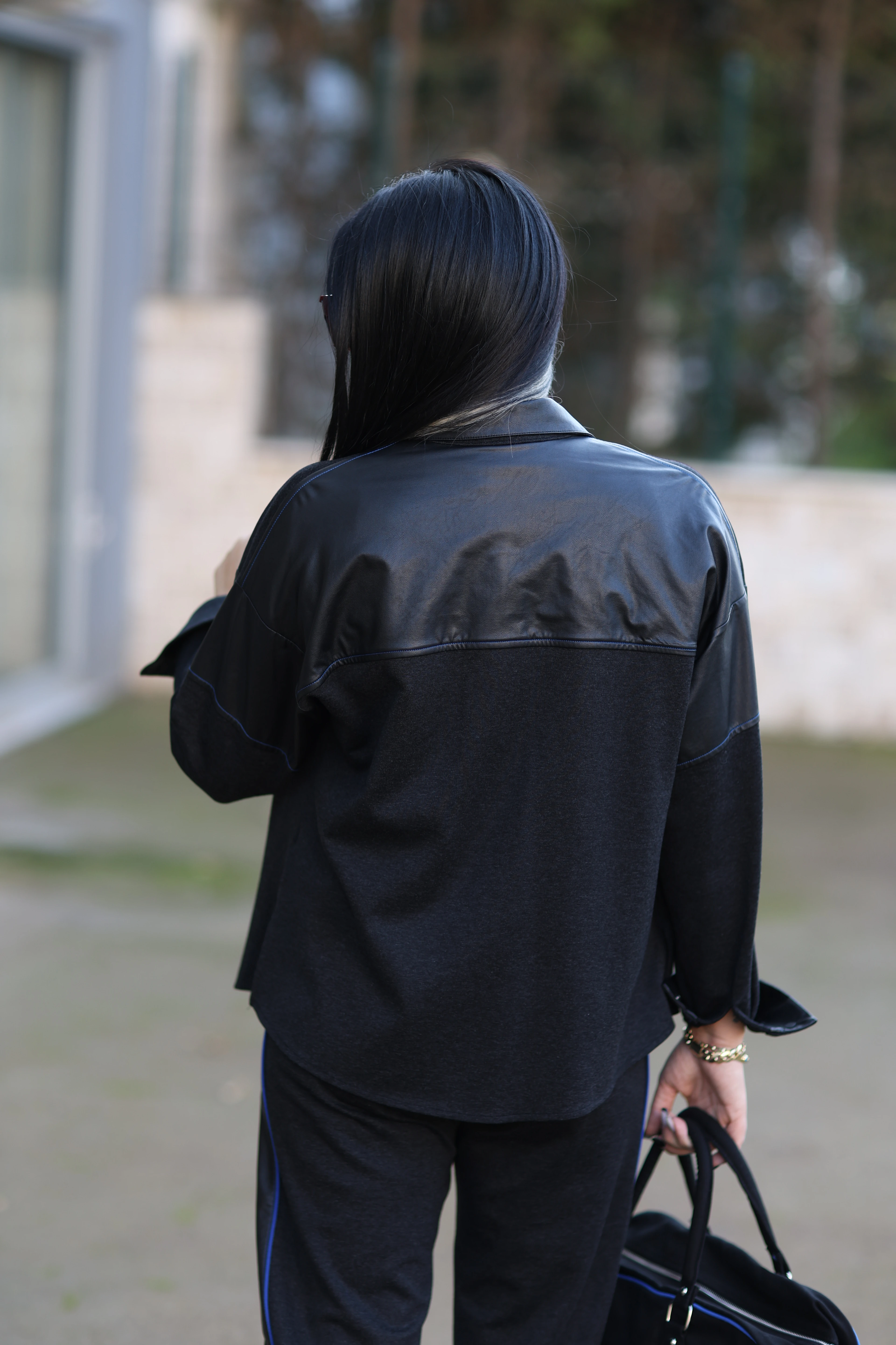 Kasha Büyük Beden Deri Detaylı Gömlek-Antrasit