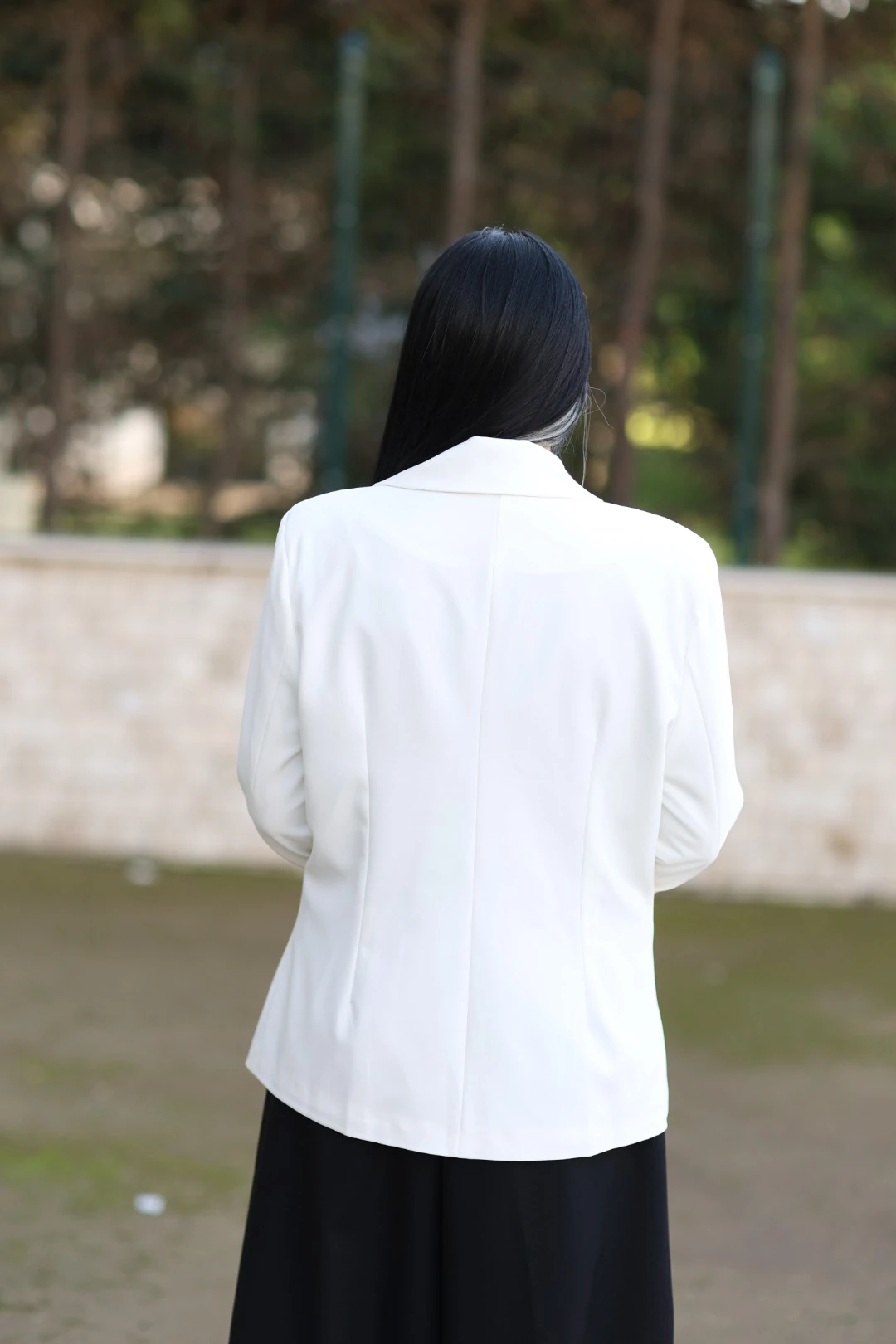 Düğme Detaylı Tasarım Blazer Ceket-Beyaz