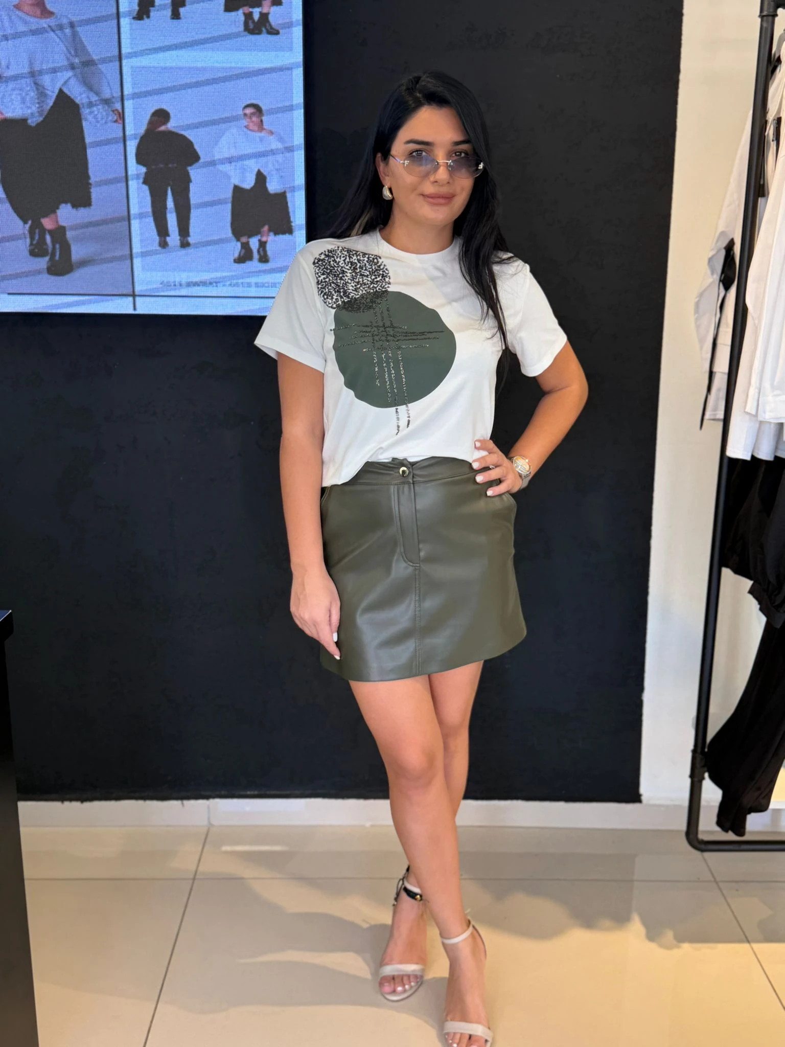 Kasha Deri Etek-Haki