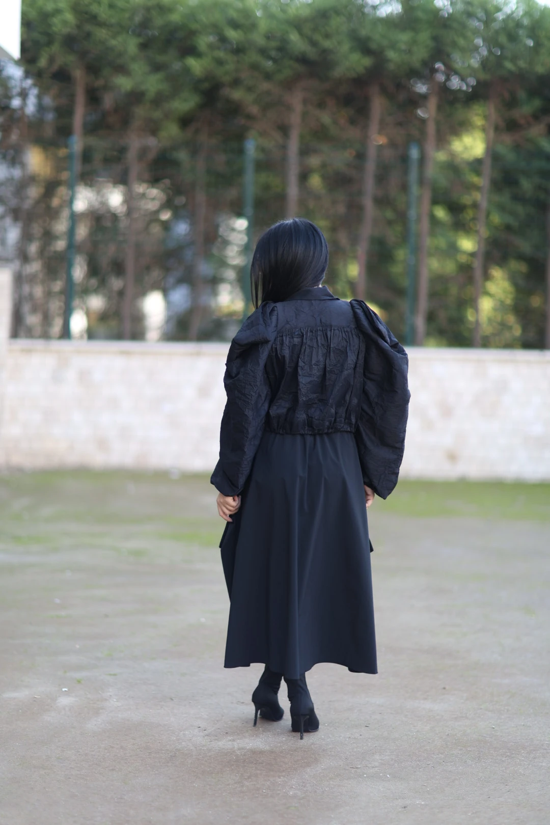 Beli Lastikli Paraşüt Kumaşlı Etek-Siyah