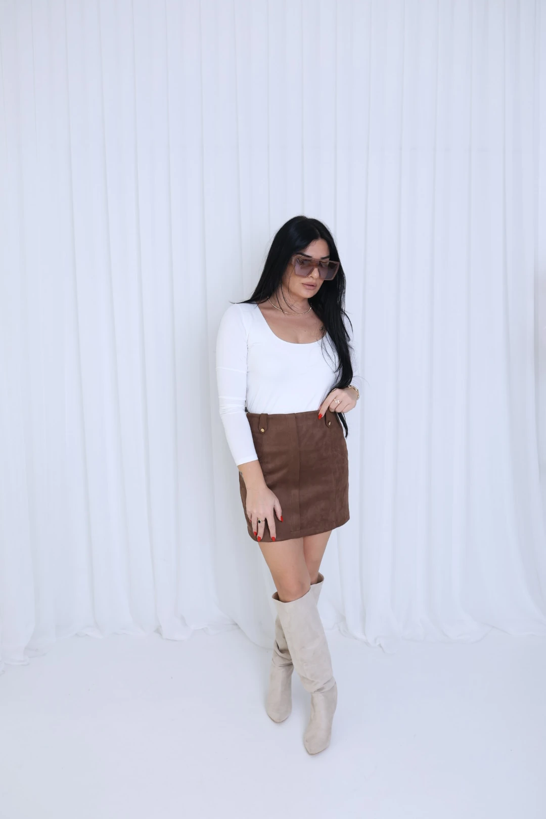 Kare Yaka Uzun Kol Bluz-Beyaz