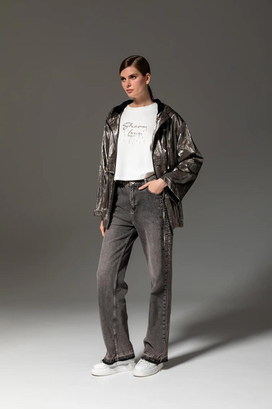 Baskılı Bol Paça Jean