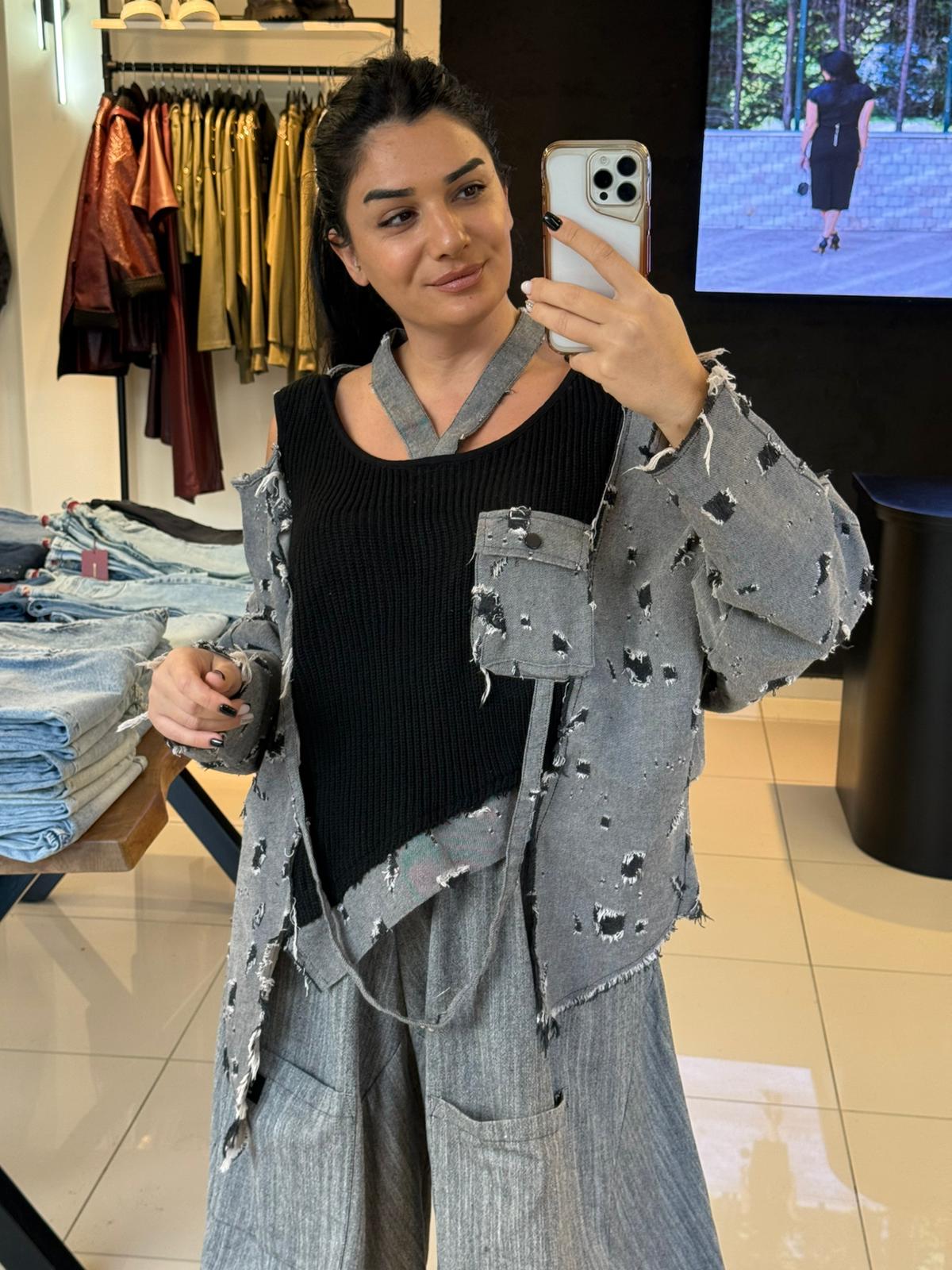 H4 Tasarım Trençkot-Gri