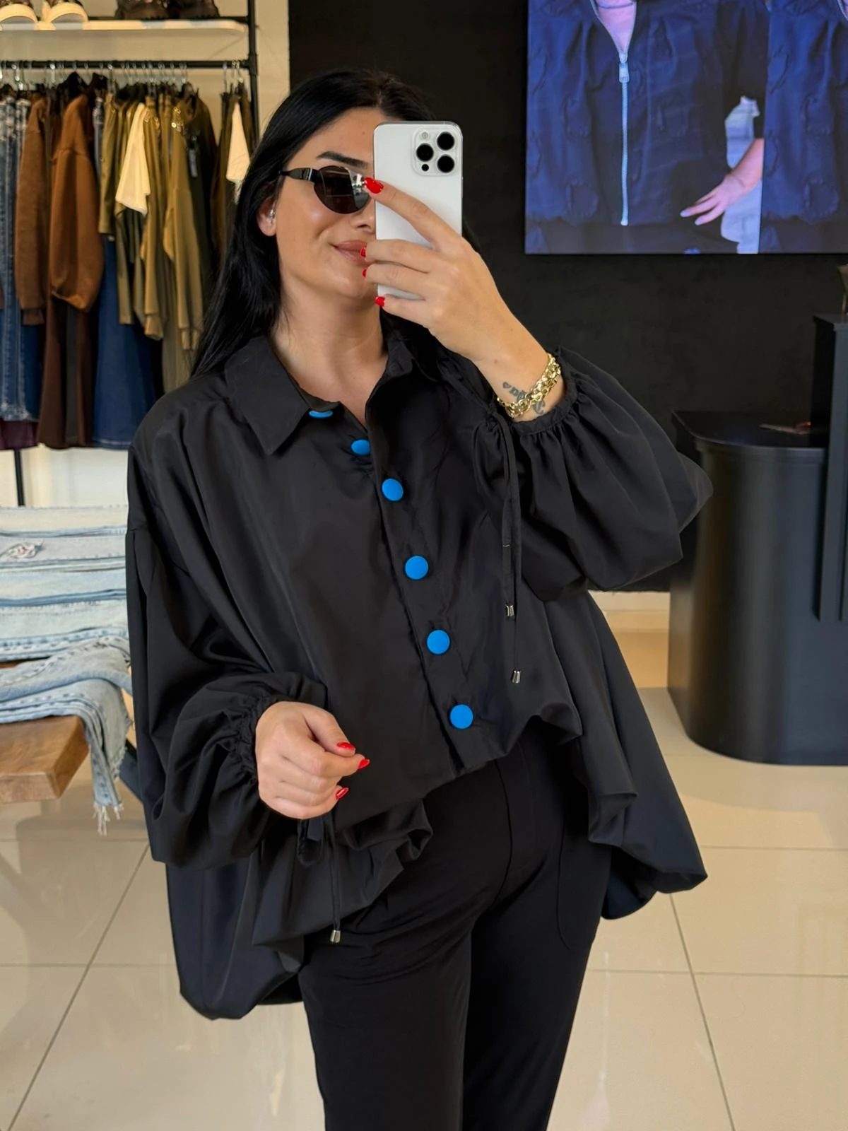 Nilmark Mavi Düğmeli Tasarım Gömlek-Siyah