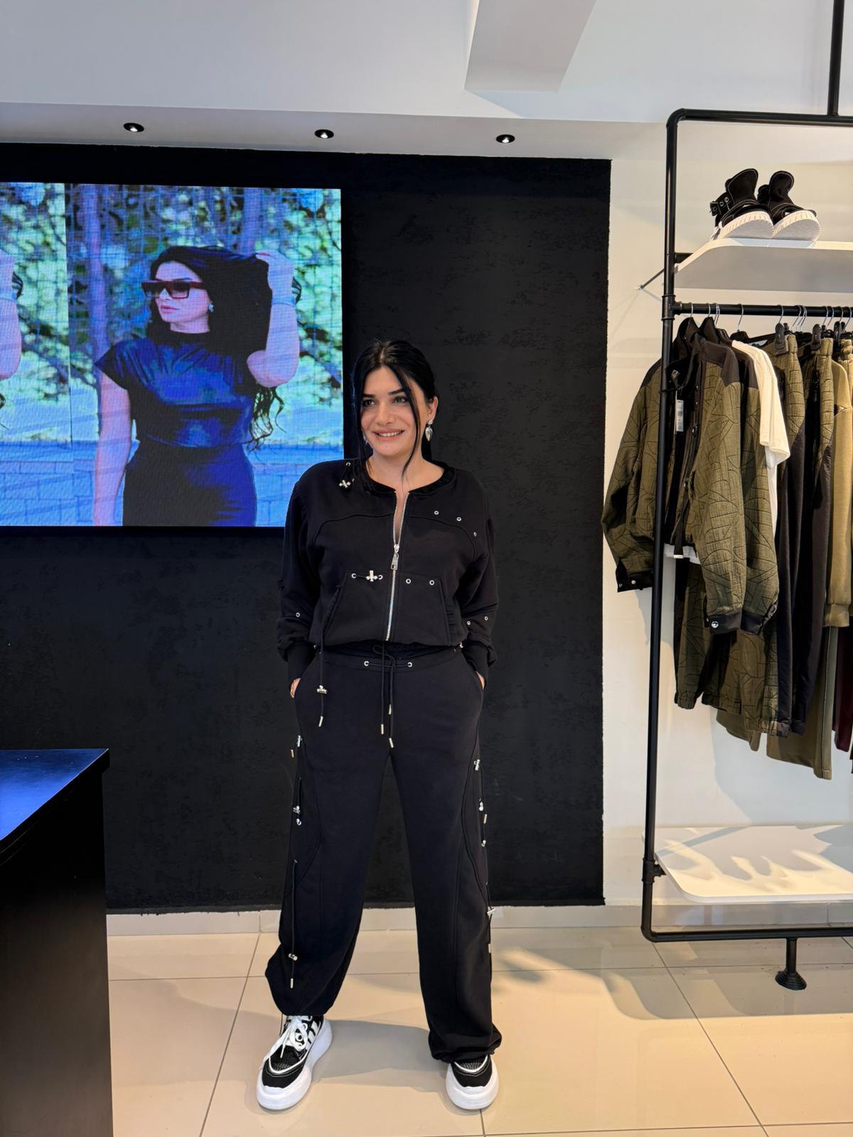 Fermuarlı Tasarım Sweatshirt-Siyah