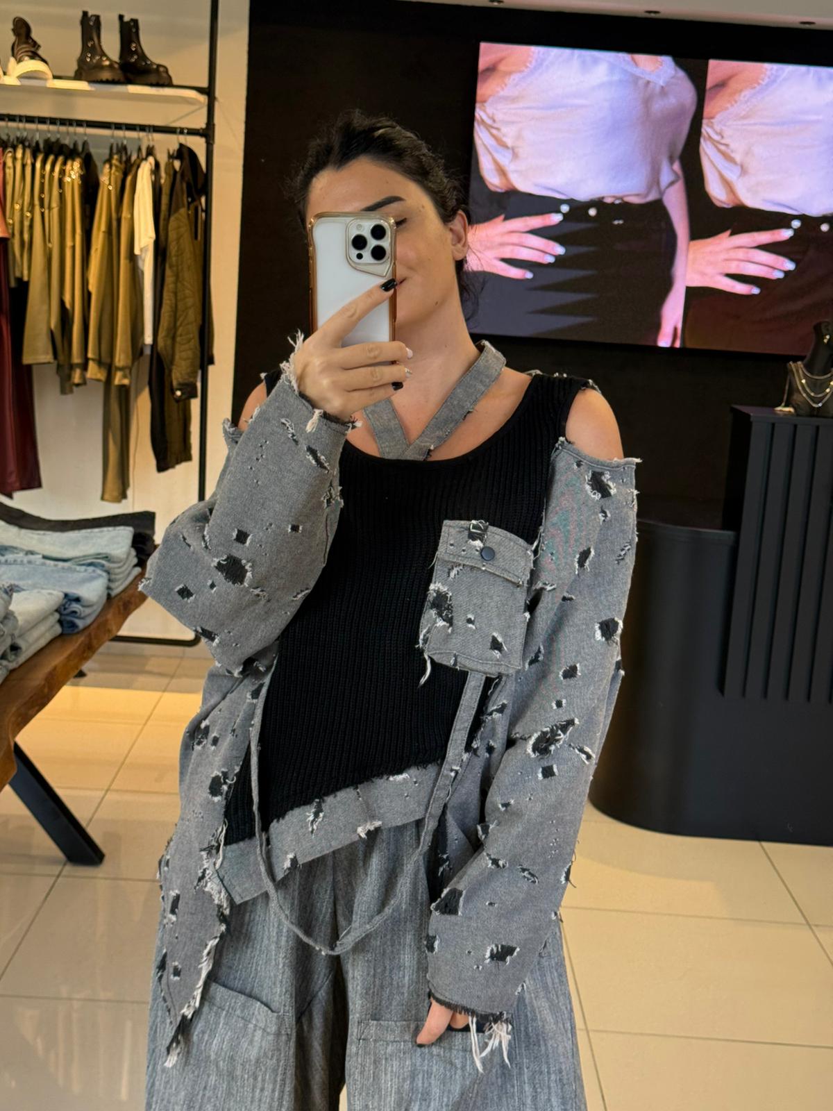 H4 Tasarım Trençkot-Gri