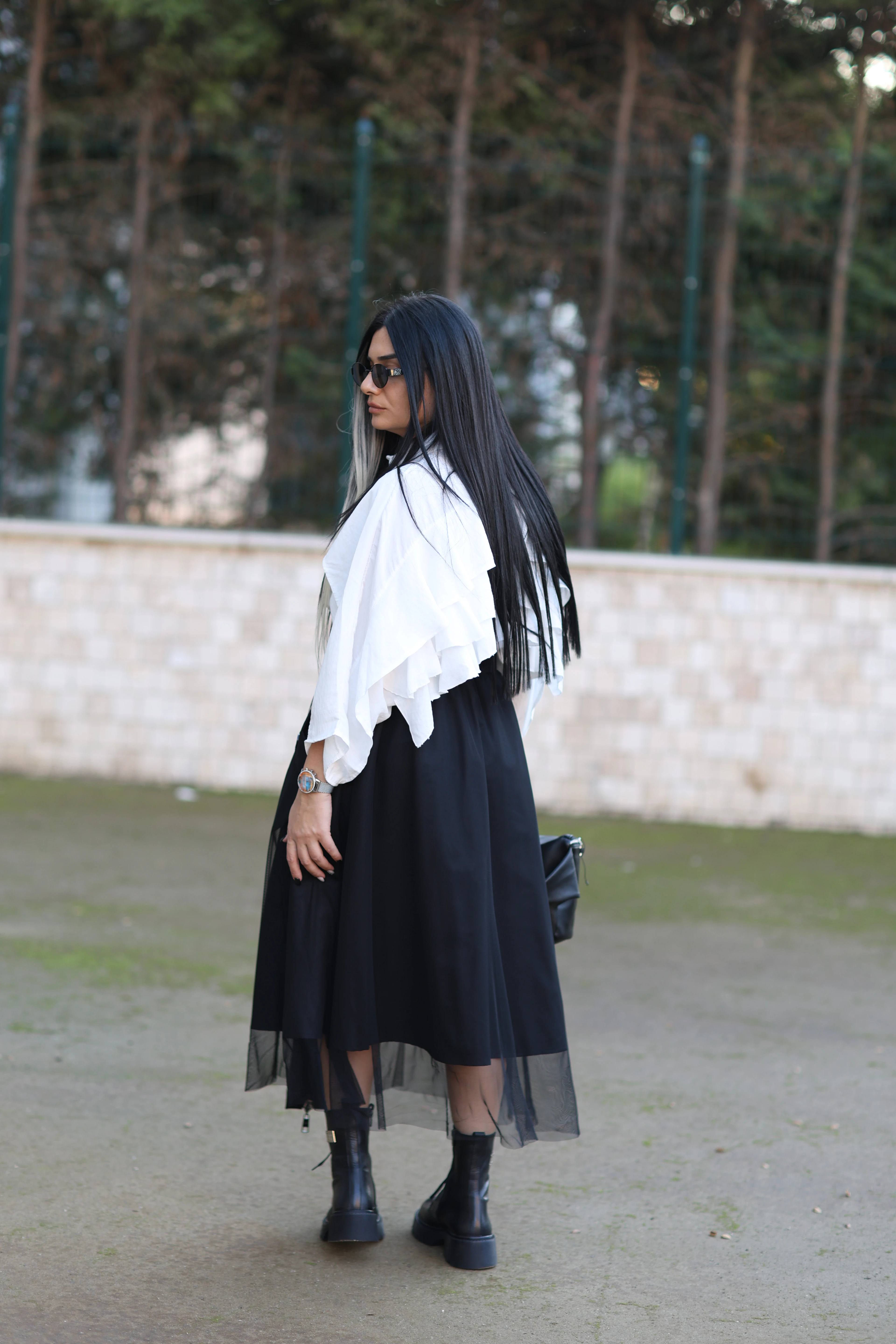 H4 Tül Detaylı Tasarım Etek-Siyah