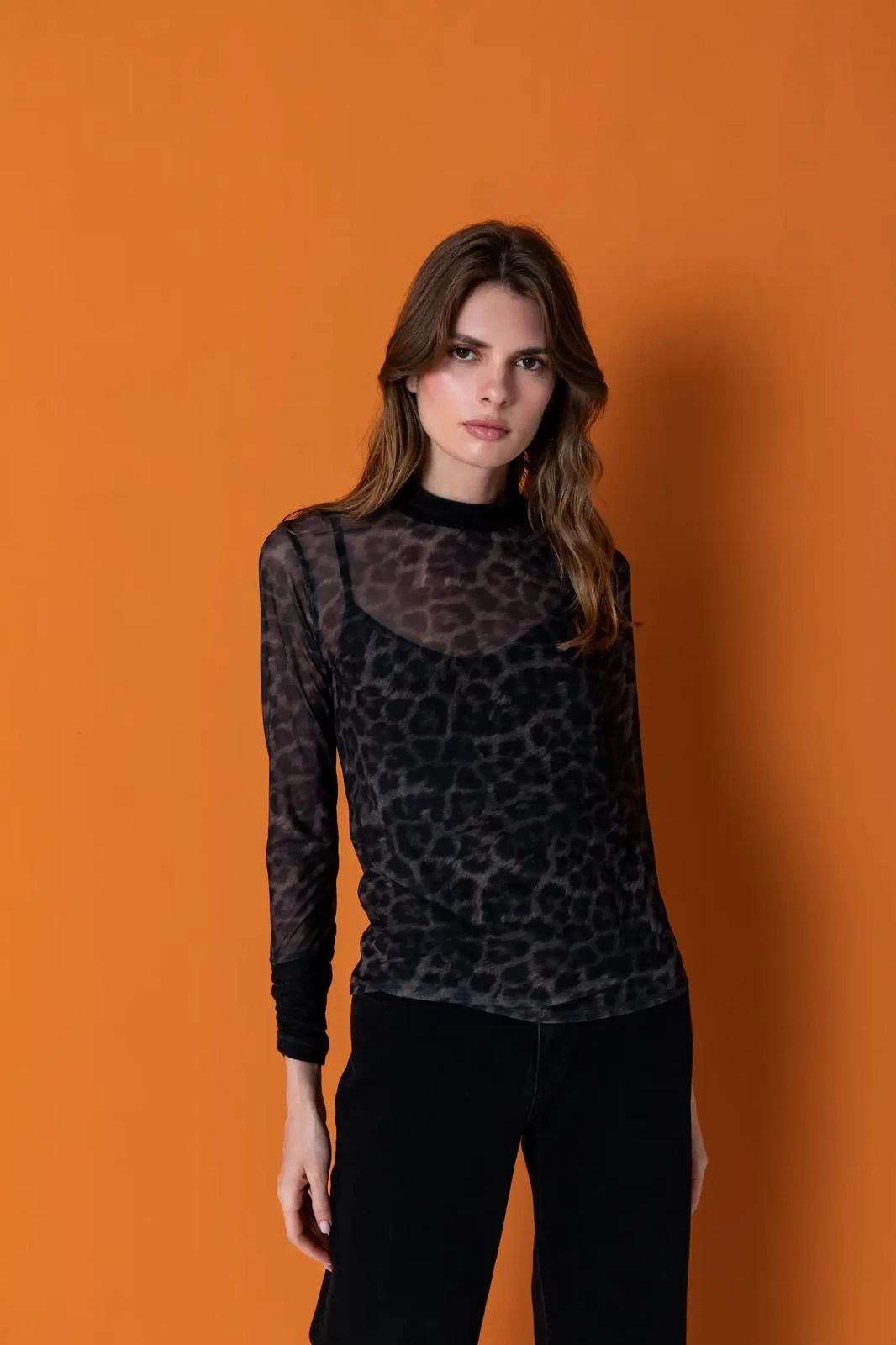 Haki Digital Baskılı Tül Bluz