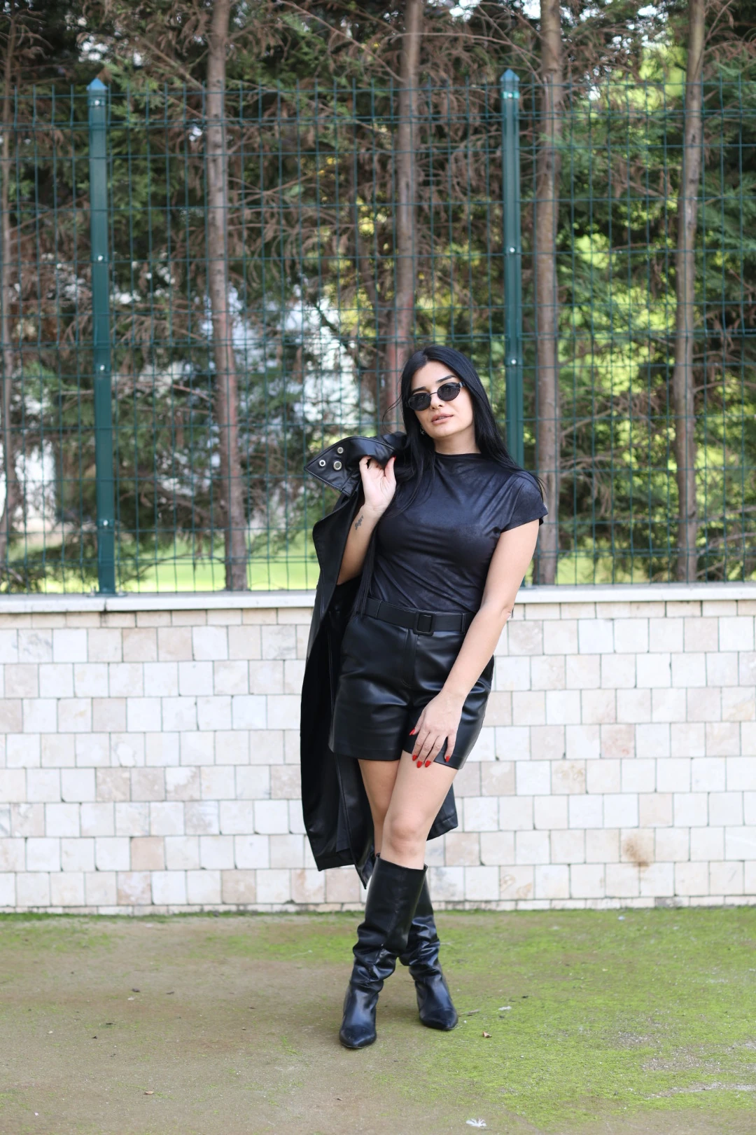 Kasha Doğal Deri Tasarım Şort-Siyah