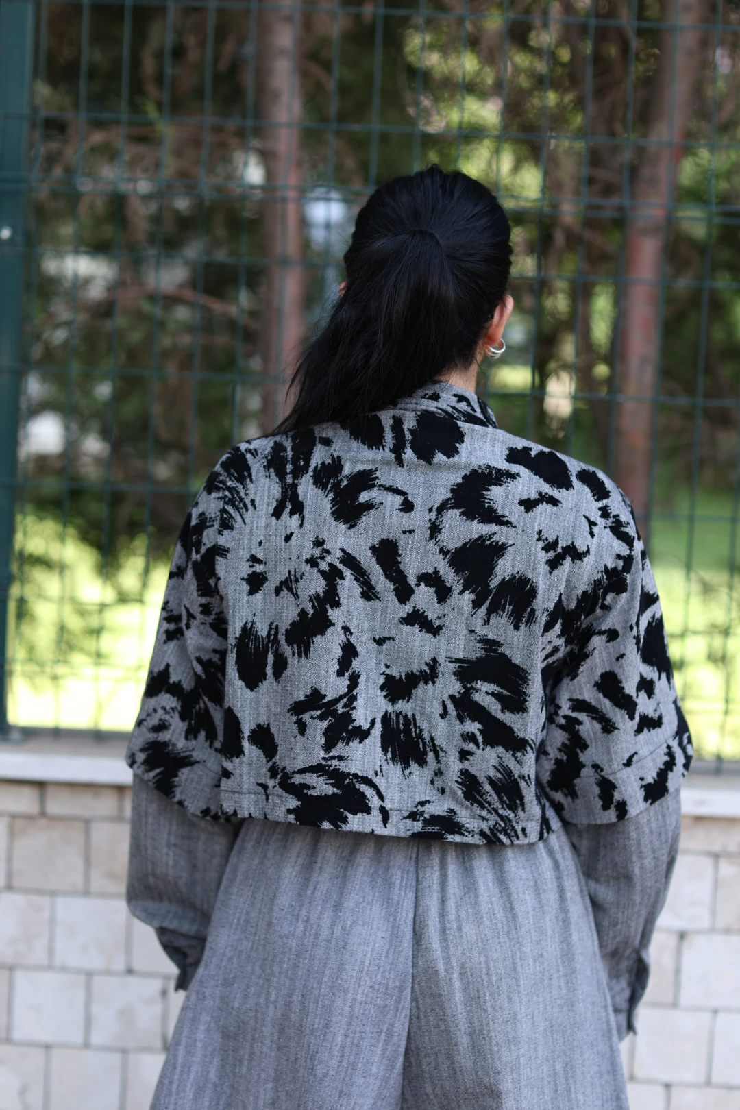 Desenli Tasarım Ceket-Gri