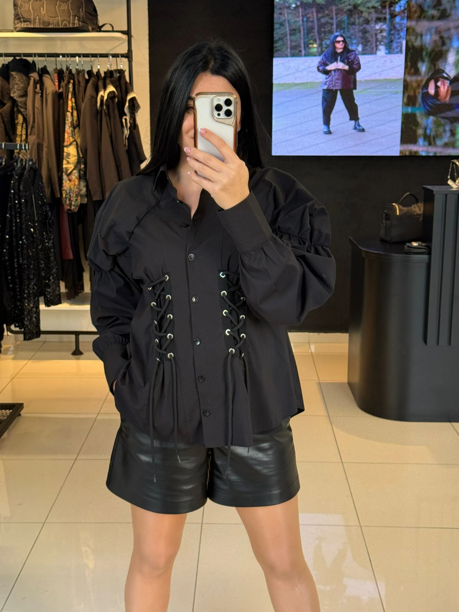 Bağlamalı Tasarım Gömlek-Siyah