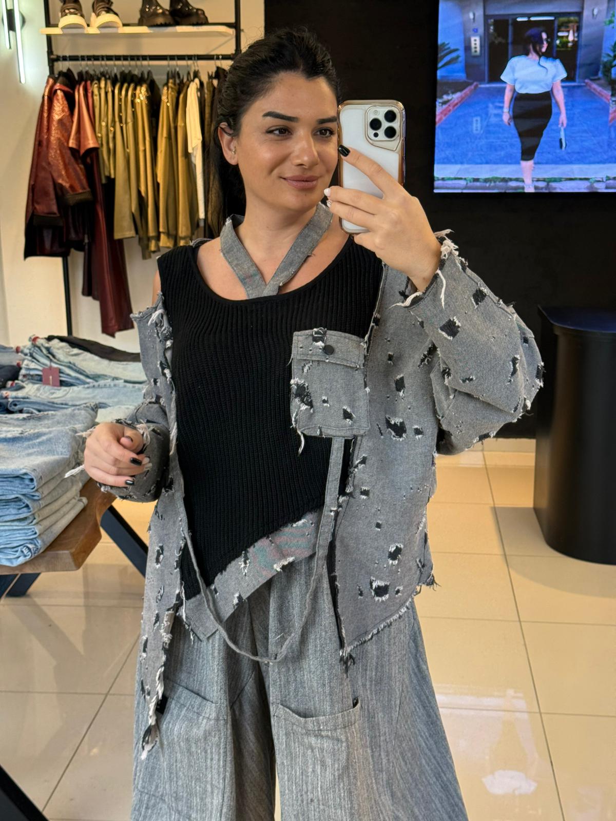 H4 Tasarım Trençkot-Gri