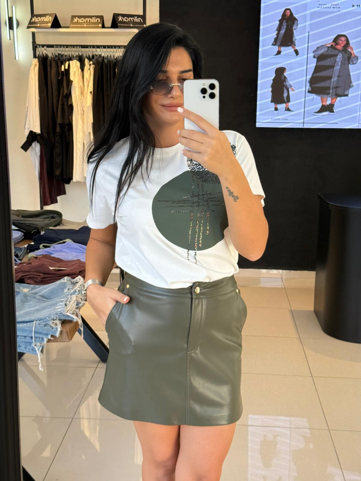 Kasha Baskılı Tişört-Beyaz