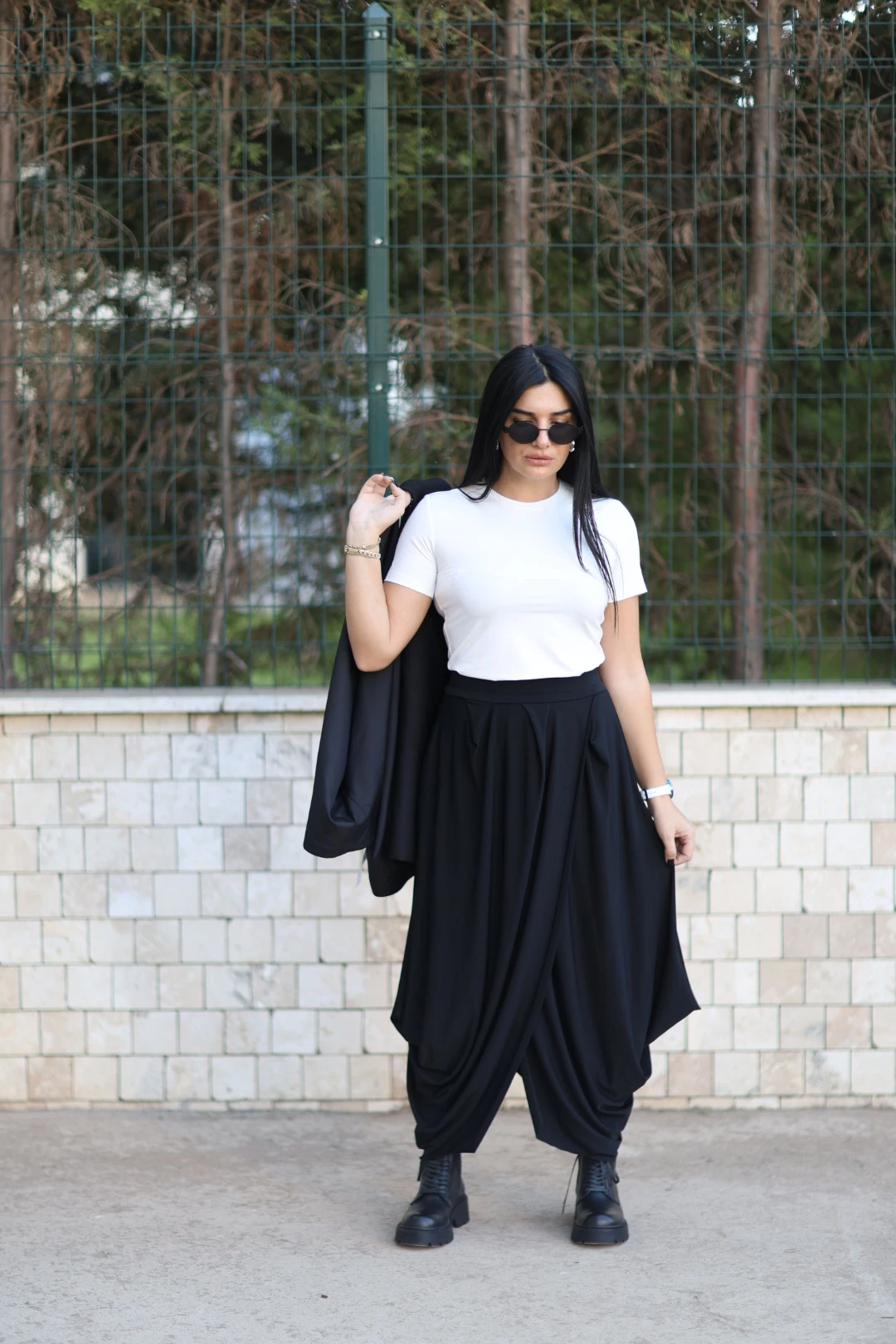 Pileli Tasarım Etek-Siyah