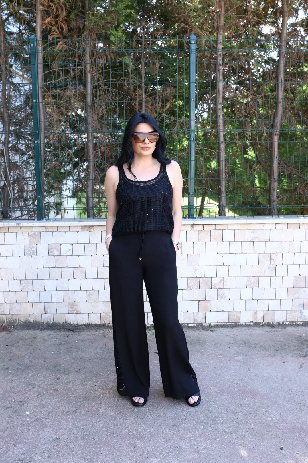 Siyah Müslin Beli Lastikli Pantolon