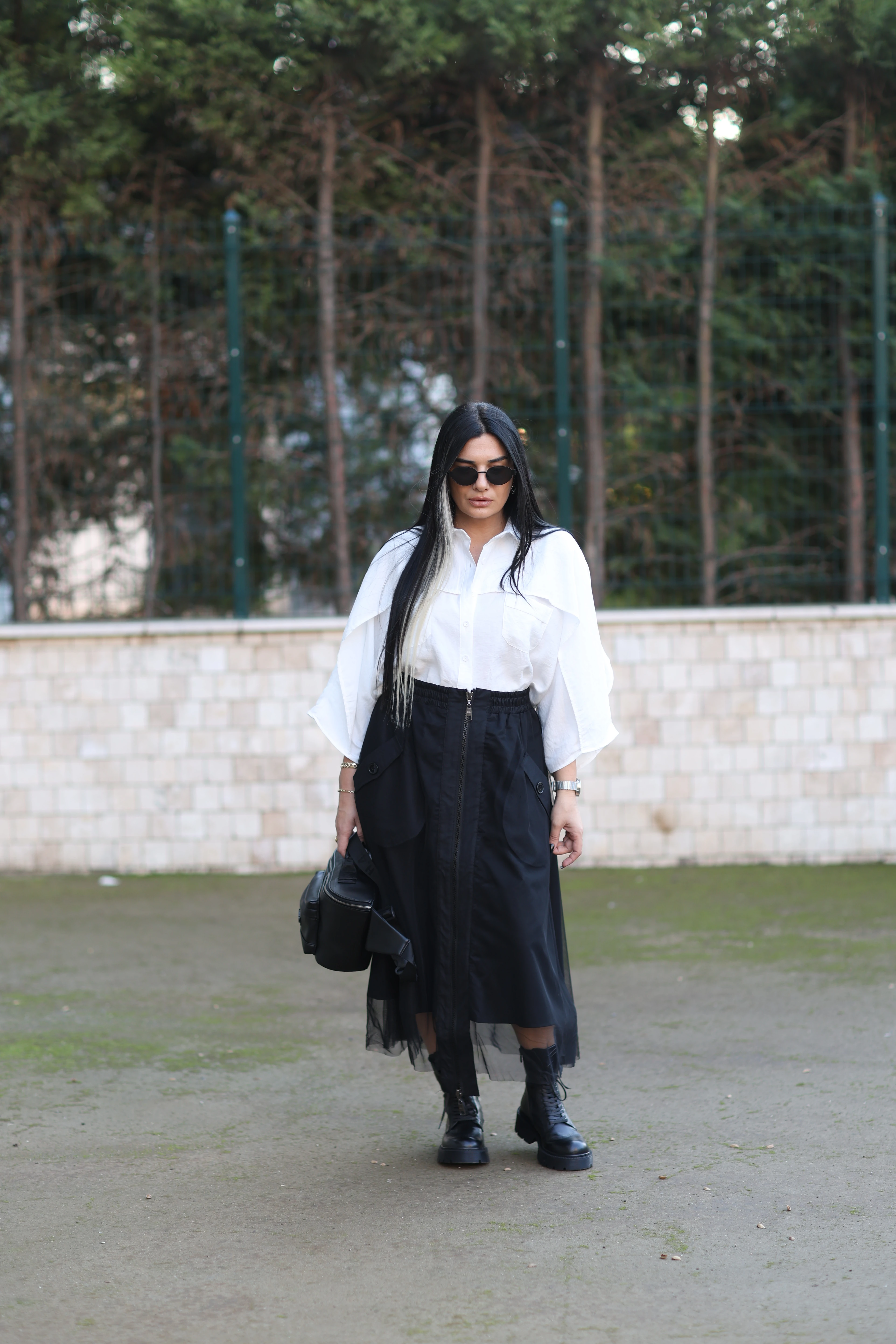 H4 Tül Detaylı Tasarım Etek-Siyah