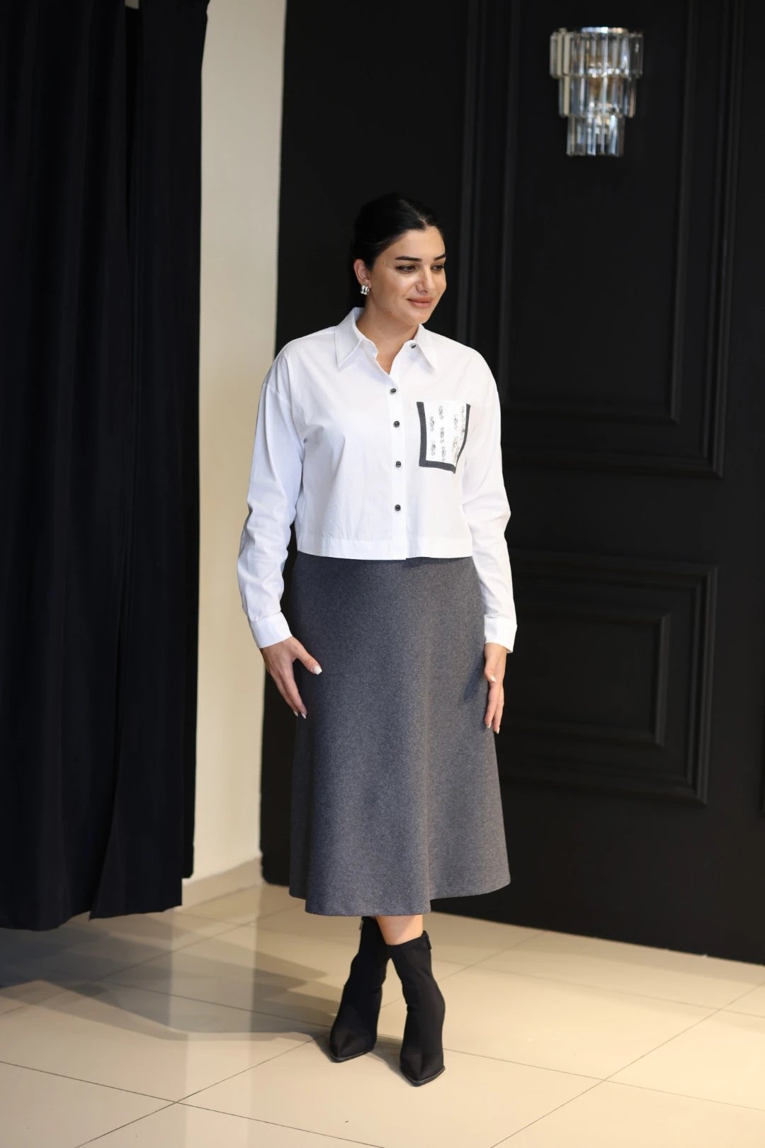 Kasha Cep Detaylı Gömlek-Beyaz