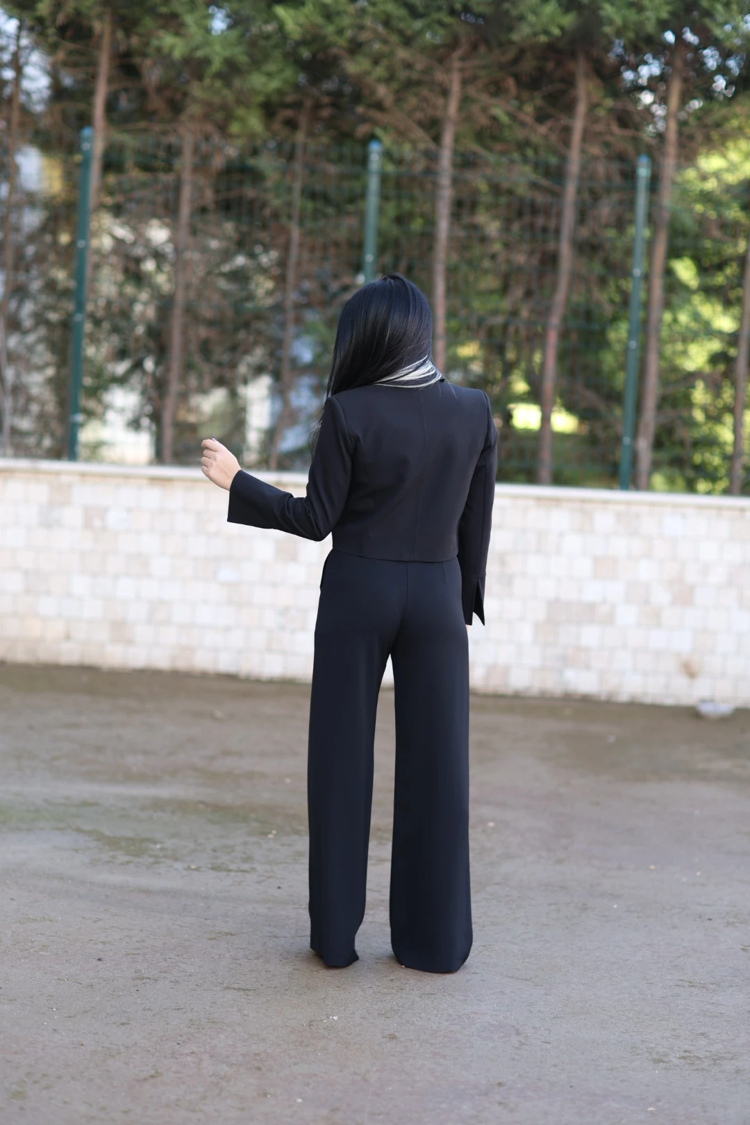 Bol Paça Tasarım Pantolon-Siyah