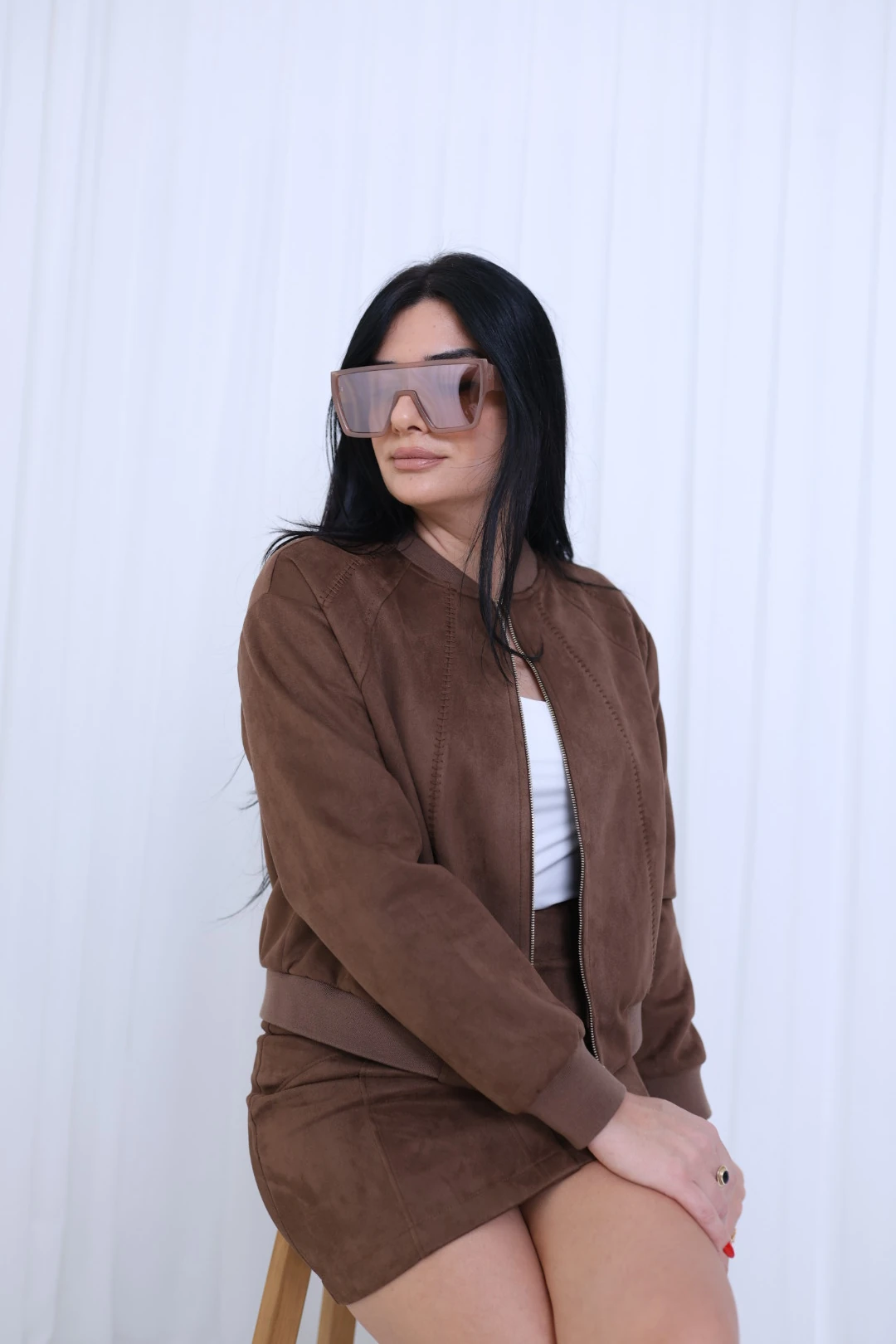 Süet Nakışlı Tasarım Ceket-Kahverengi