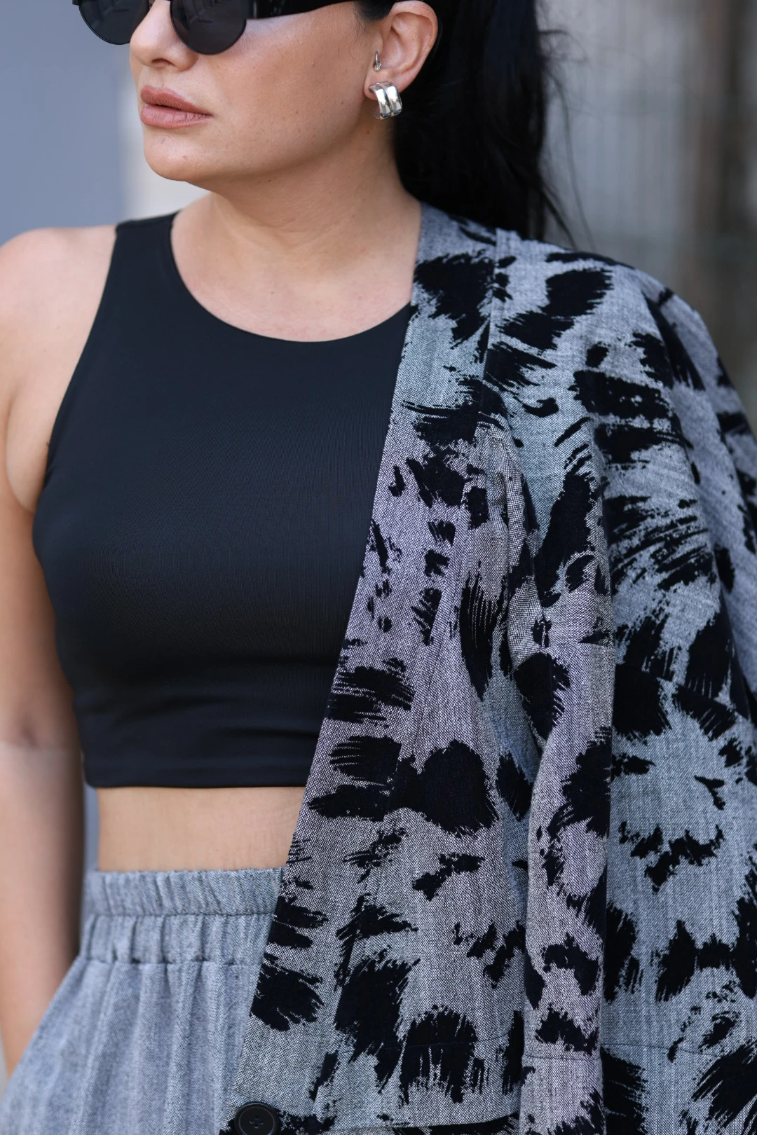 Desenli Tasarım Ceket-Gri