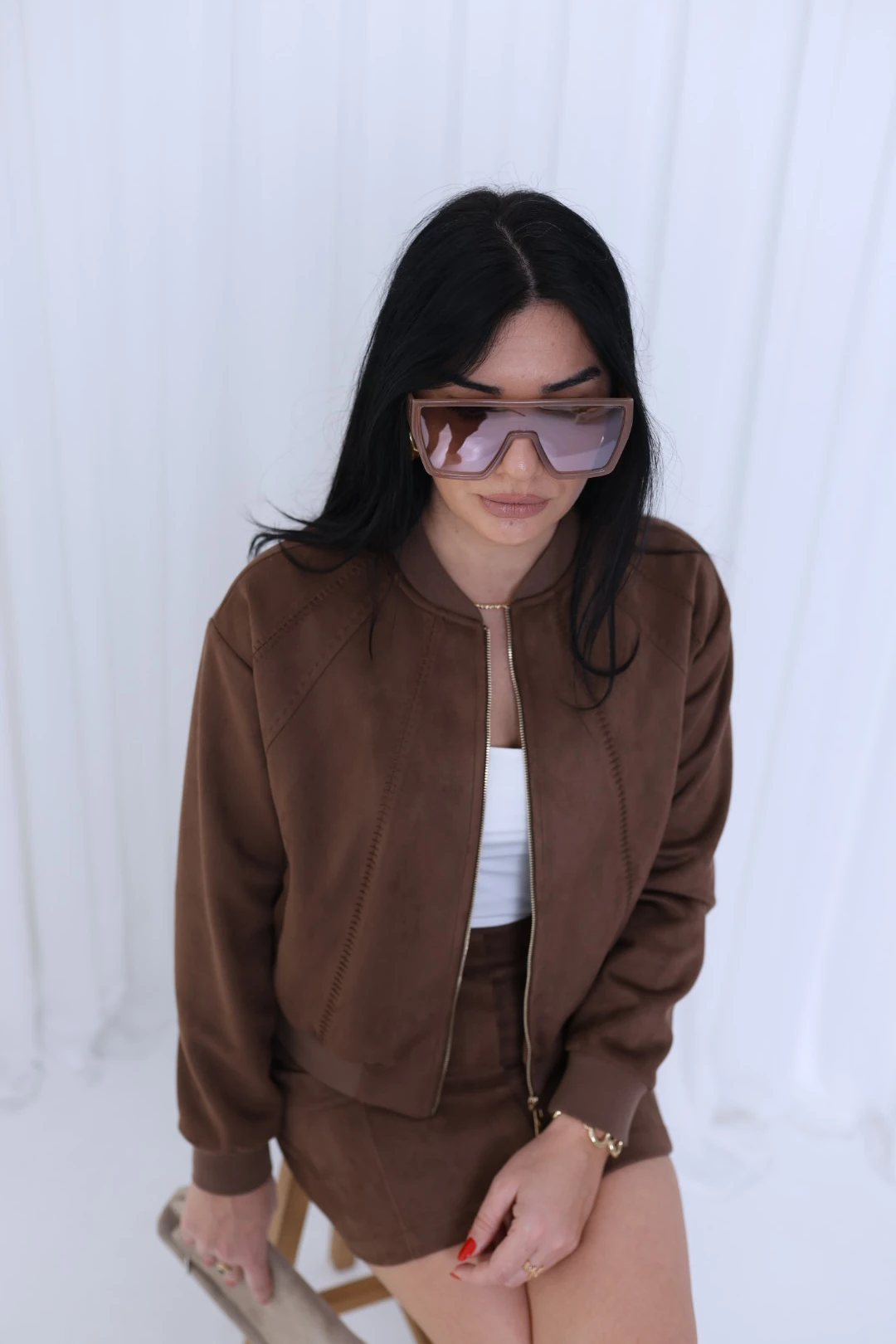 Süet Nakışlı Tasarım Ceket-Kahverengi