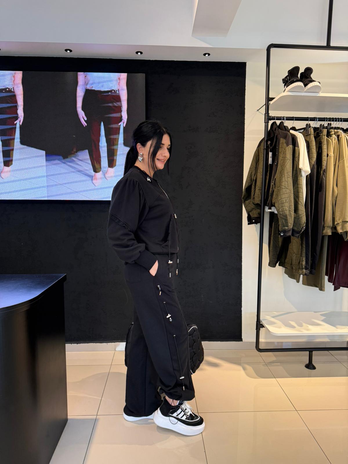 Fermuarlı Tasarım Sweatshirt-Siyah