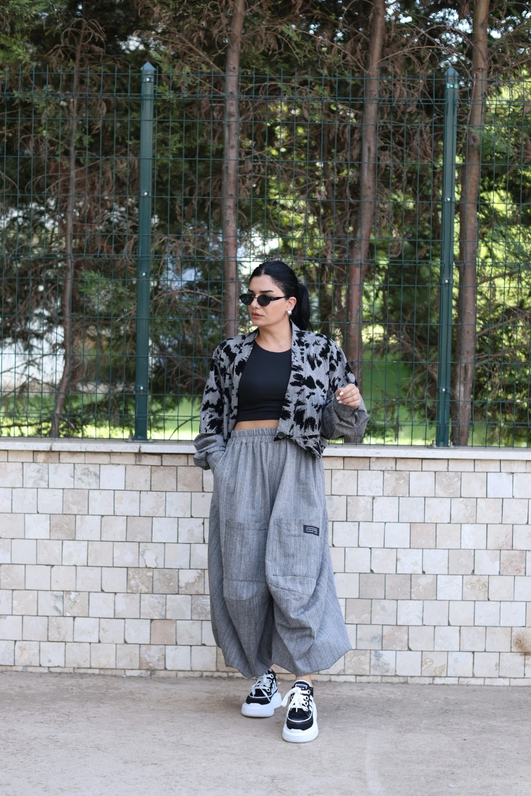 Desenli Tasarım Ceket-Gri