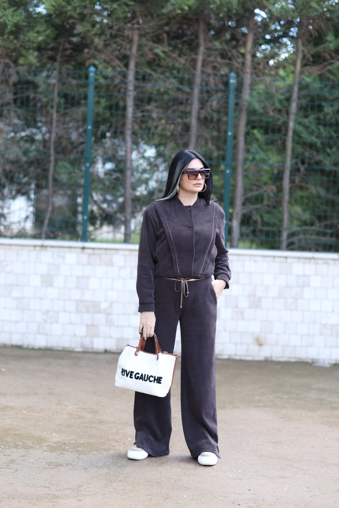 Kadife Bol Paça Tasarım Pantolon