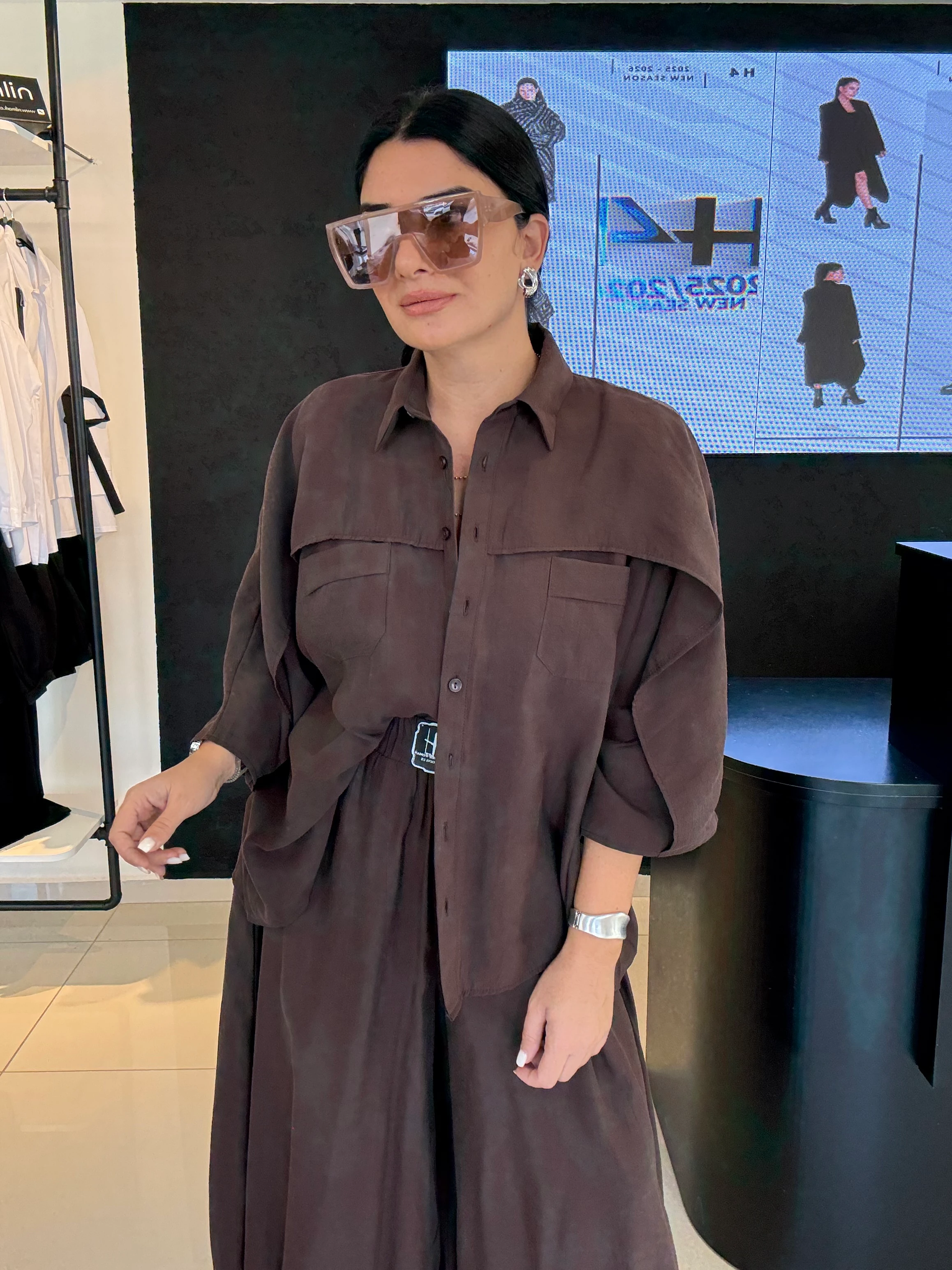 Beli Lastikli Tasarım Pantolon-Kahverengi