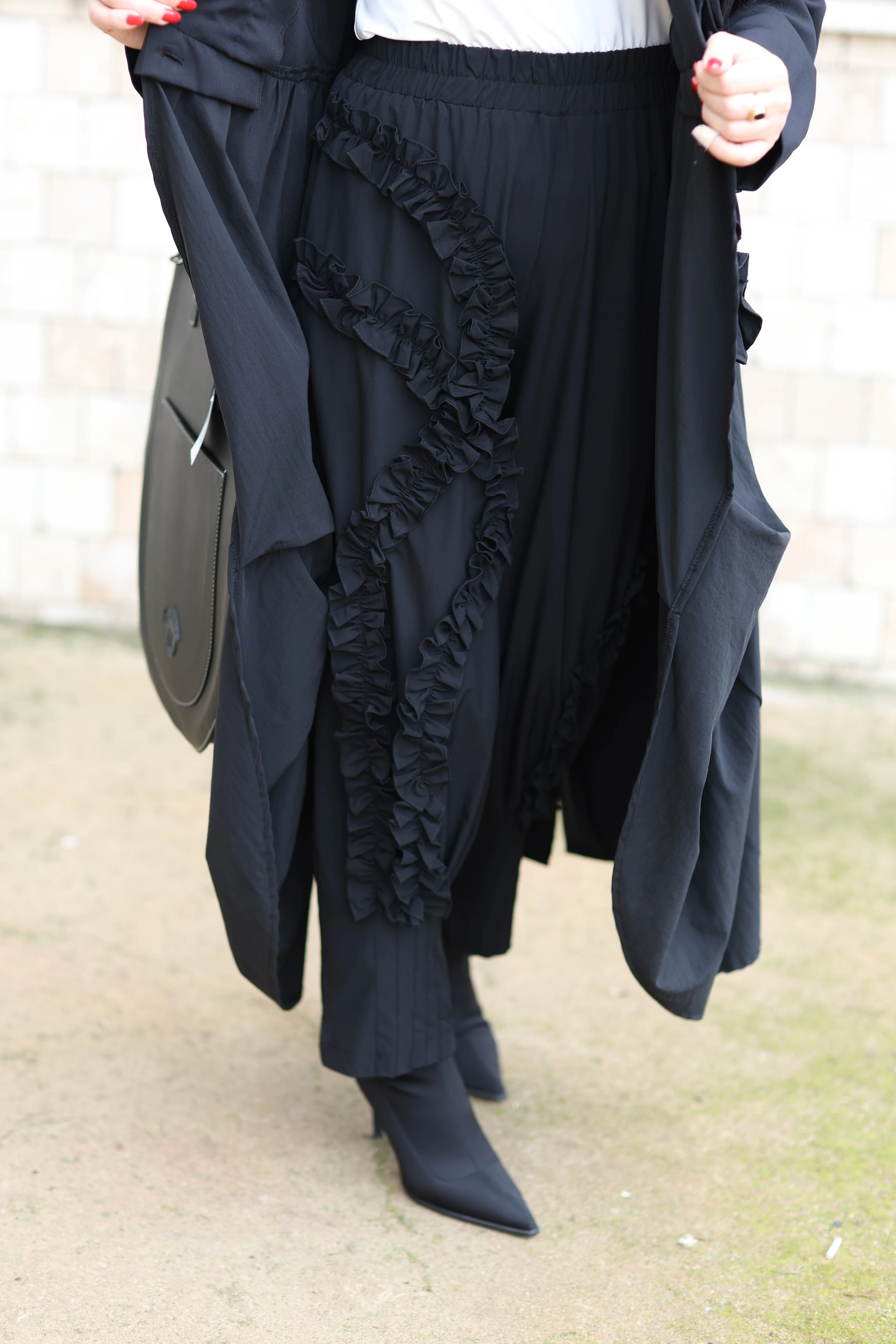 H4 Belden Lastikli Tasarım Pantolon-Siyah