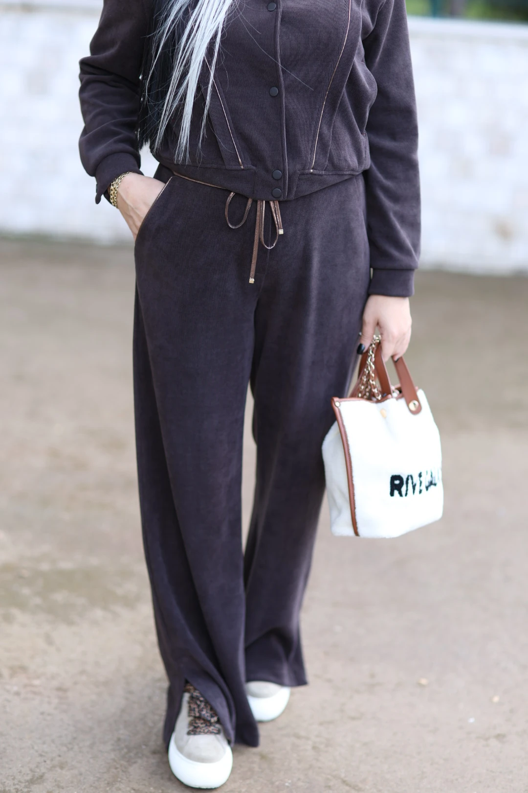 Kadife Bol Paça Tasarım Pantolon