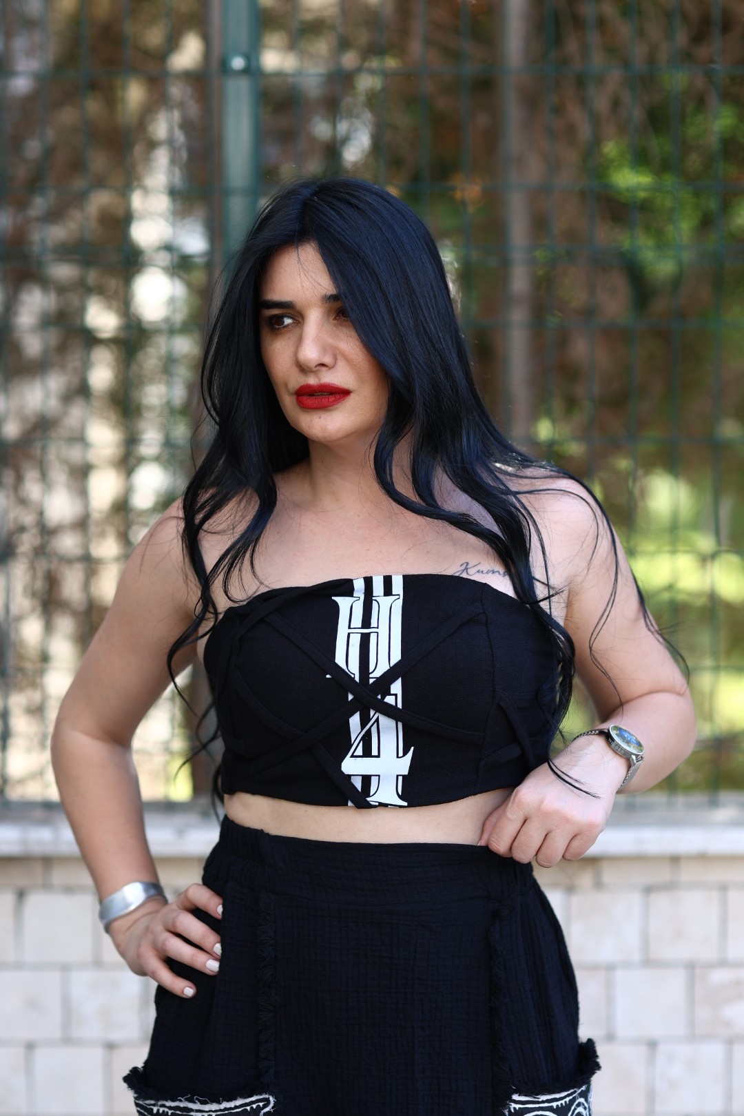 Baskılı Tasarım Crop-Siyah