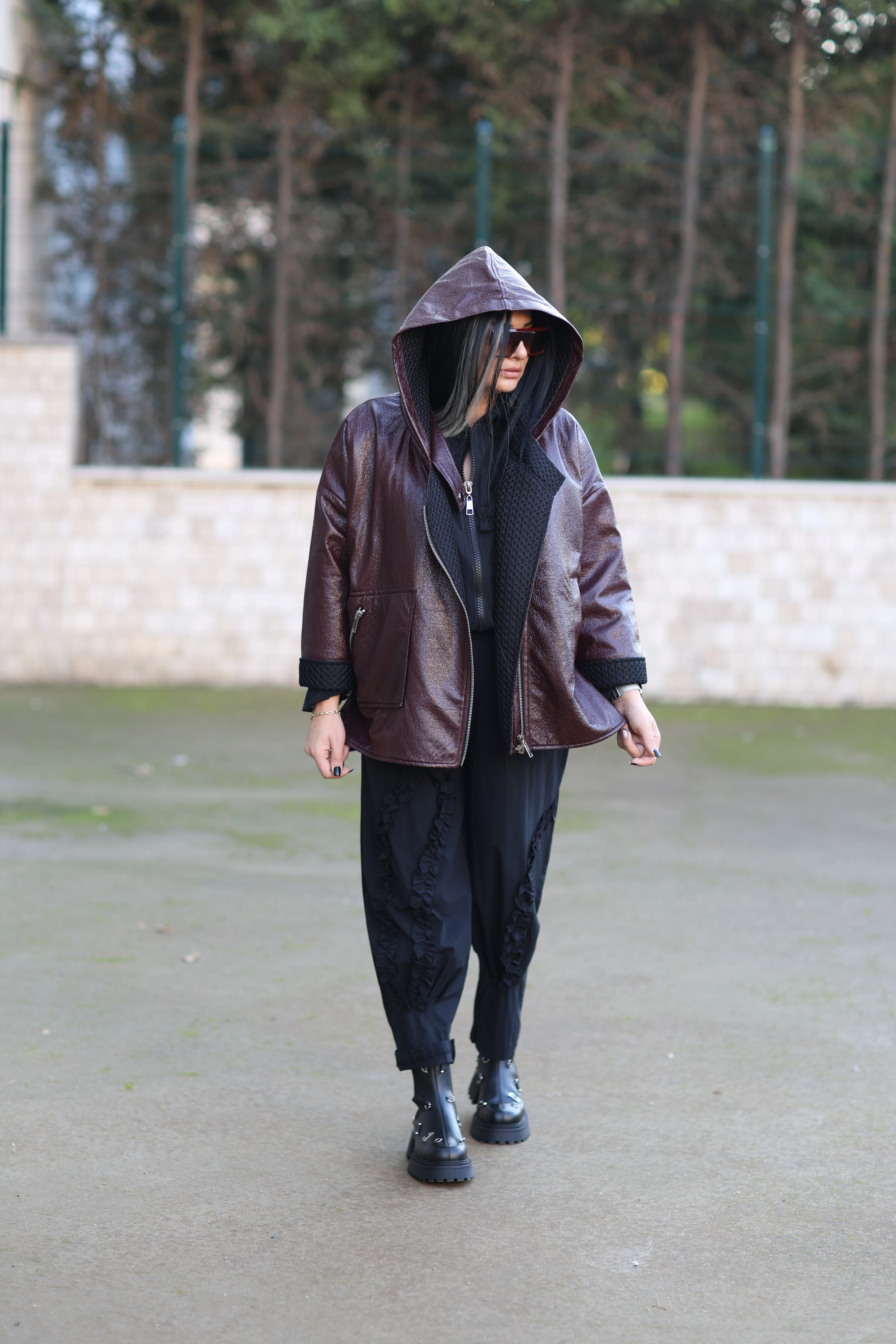 Kasha Kapüşonlu Naturel Deri Mont-Bordo