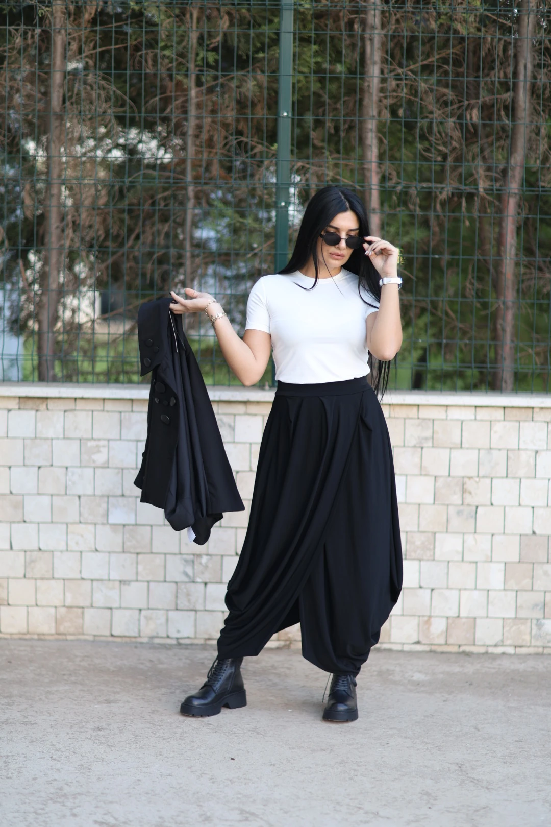 Pileli Tasarım Etek-Siyah