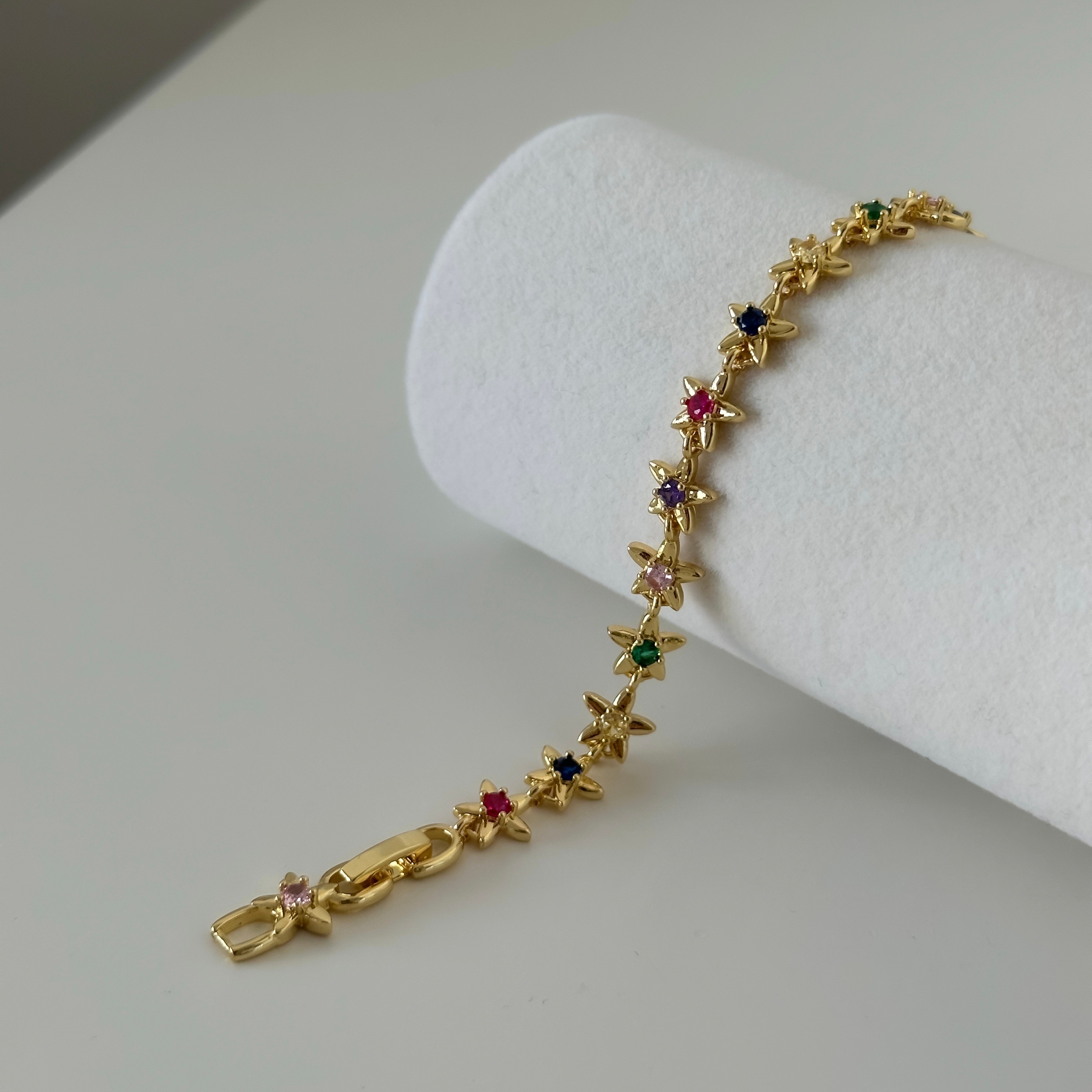 Renkli Taşlı Çiçek Xuping Gold Bileklik