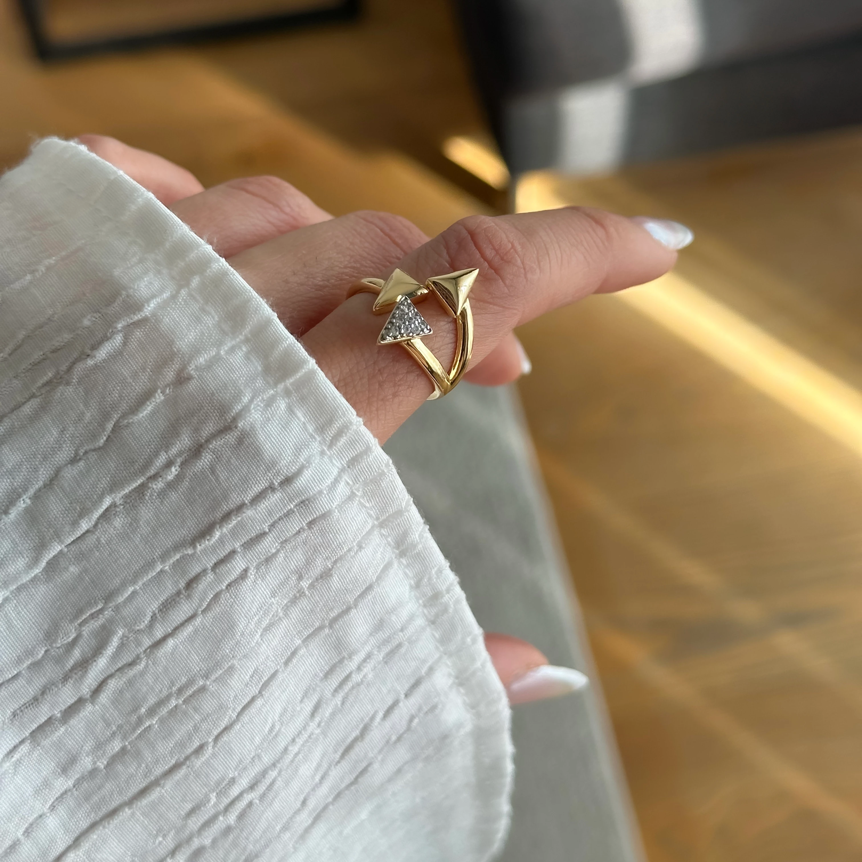 Üçgen Detaylı Basic Gold Yüzük