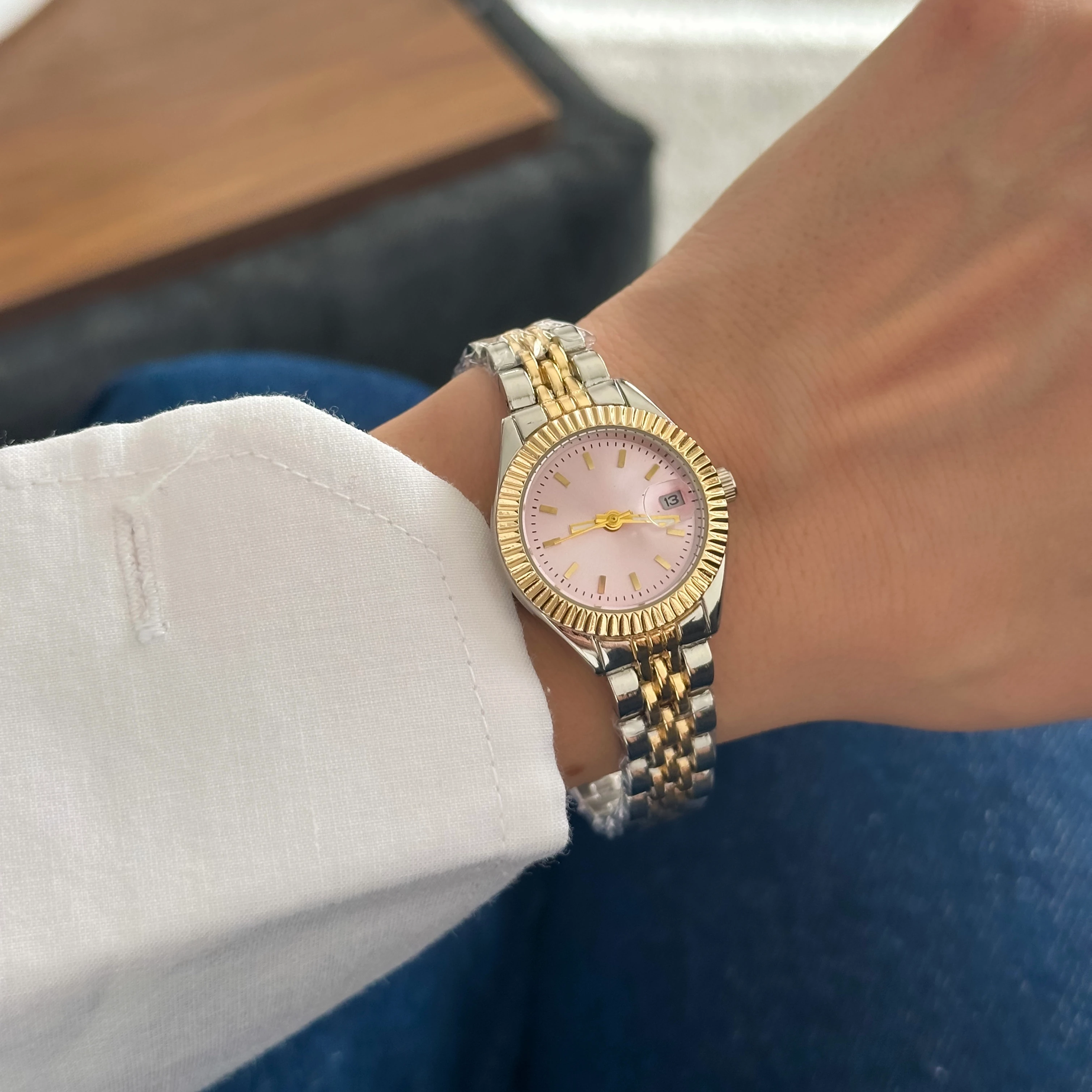 Pembe Kadranlı RLX Model Silver Gold Saat