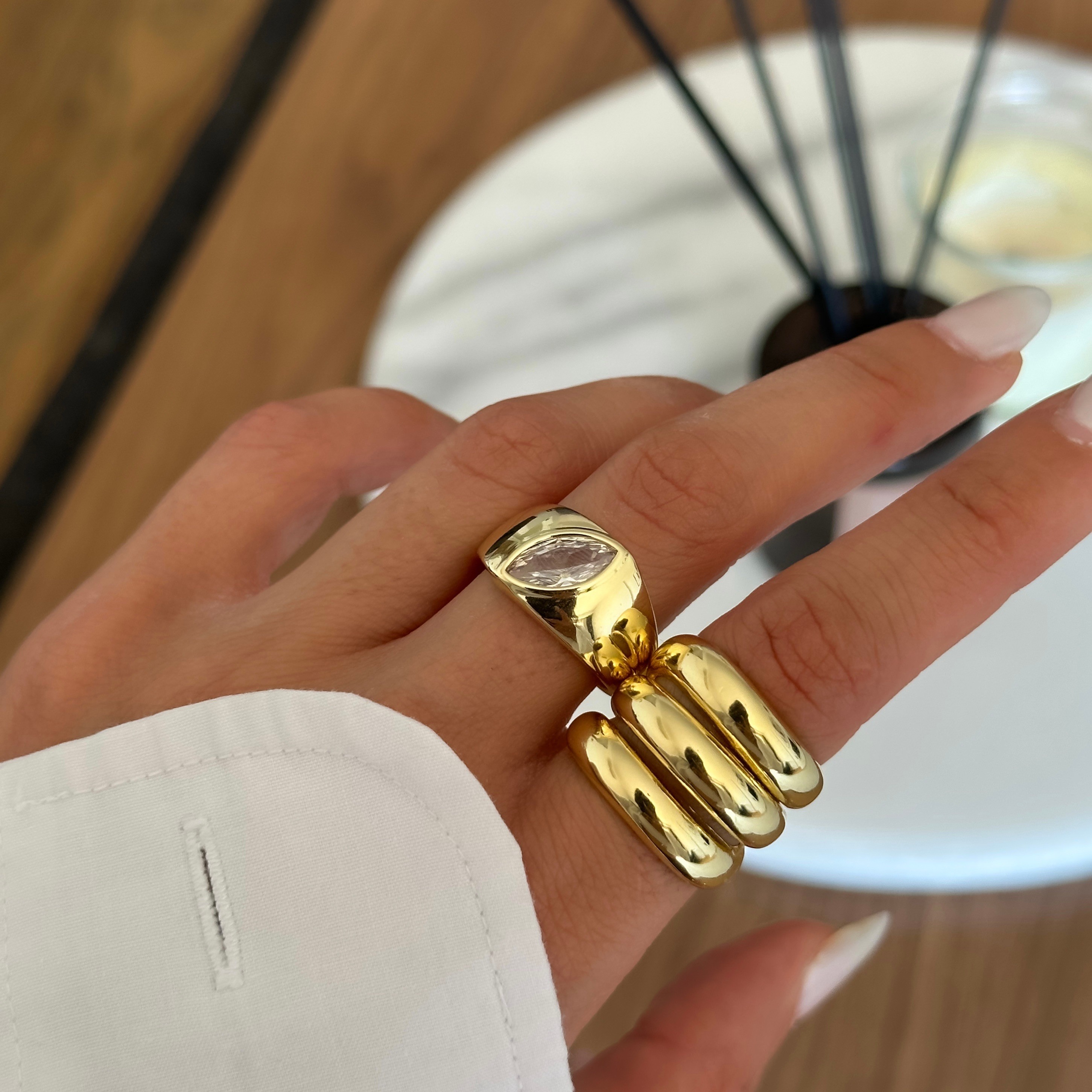 Üç Şeritli Gold Pinterest Yüzük