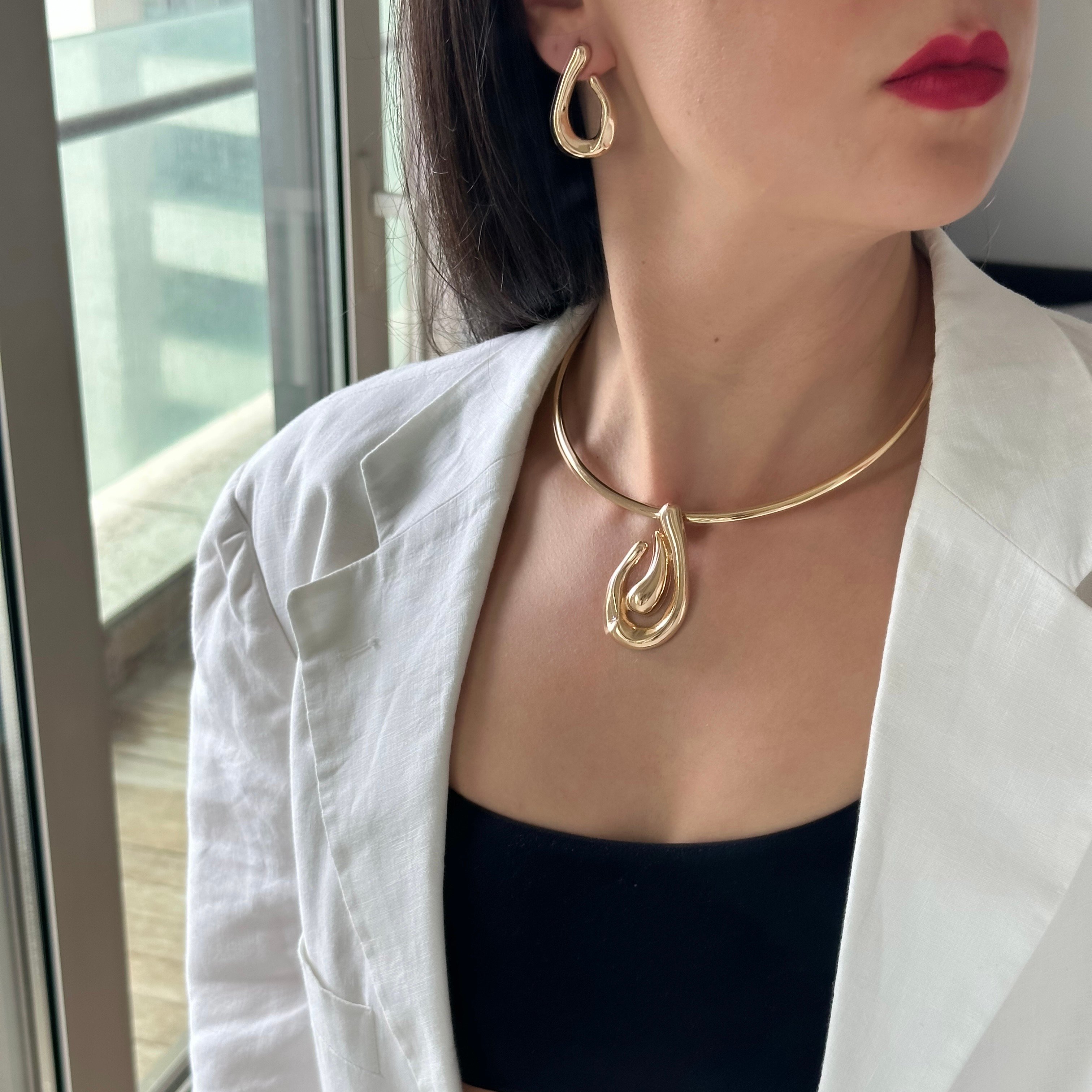 Oval Figür Şık Kolye Küpe Takım