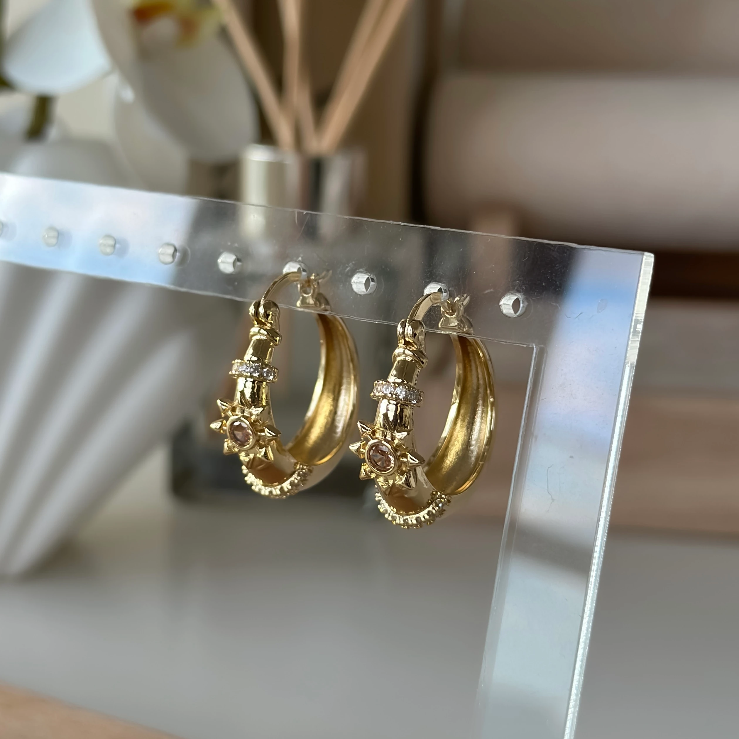 Renkli Taş Güneş Halka Küpe