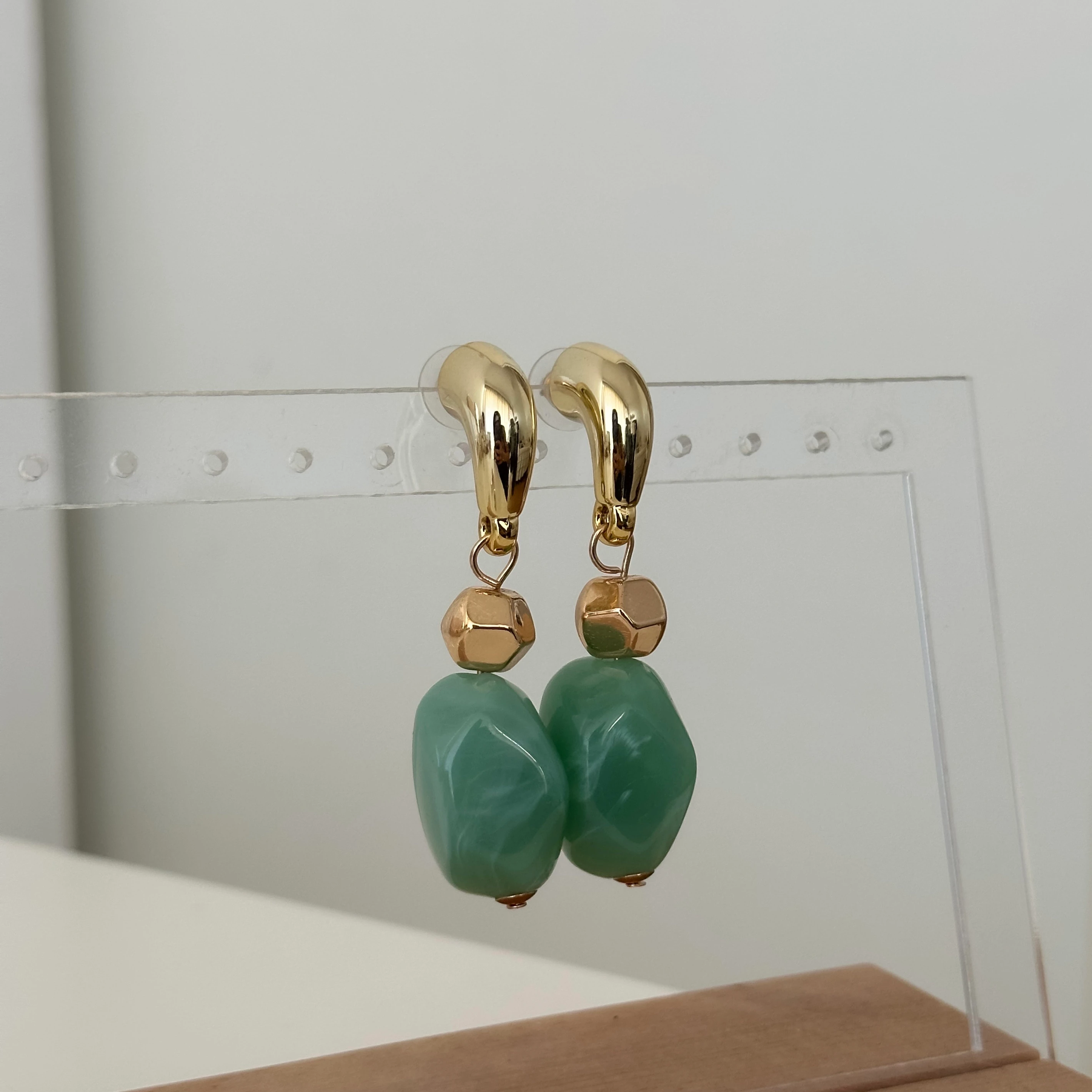 Renny Yeşil Gold Küpe 