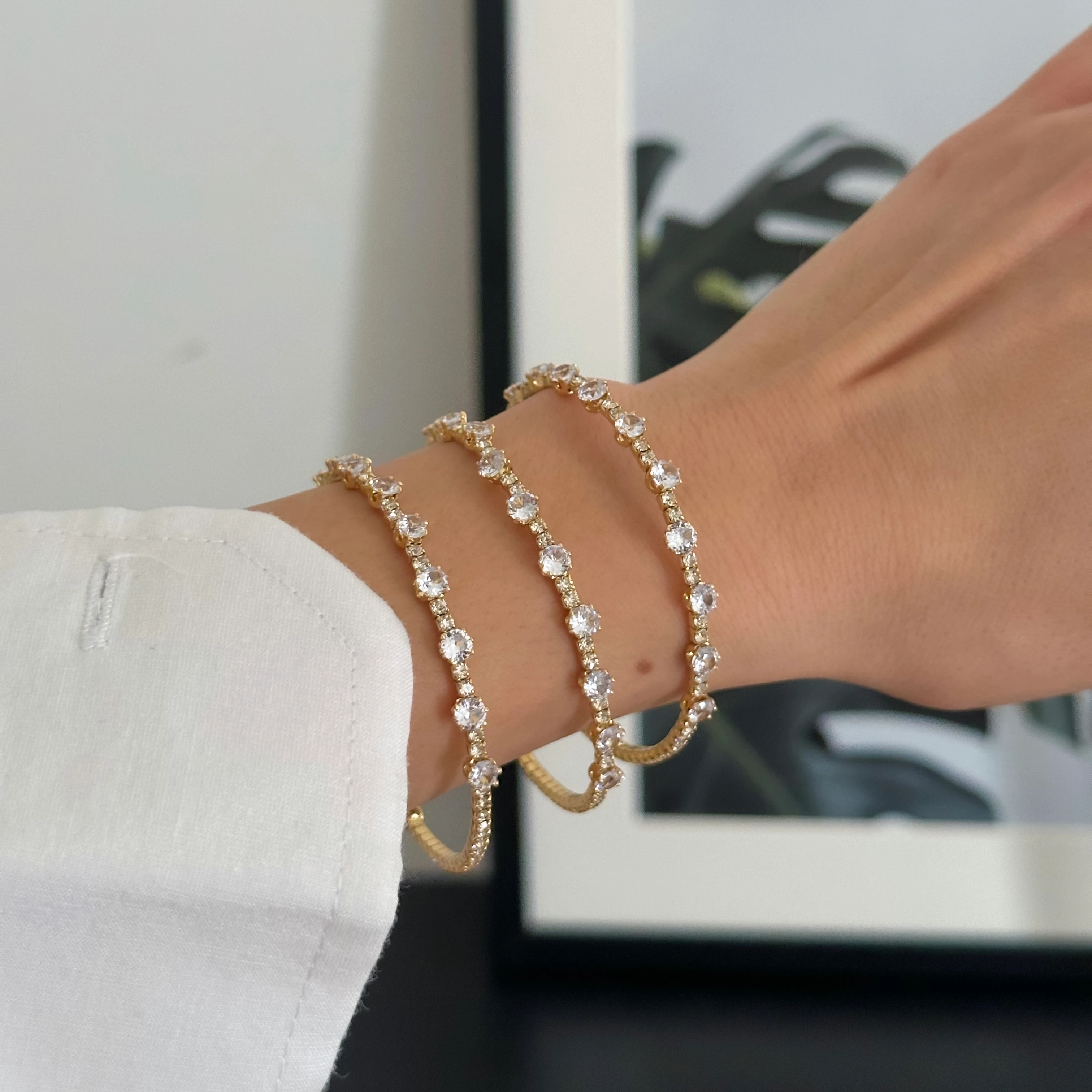 Üçlü Gold Mini Taşlı Set Bileklik