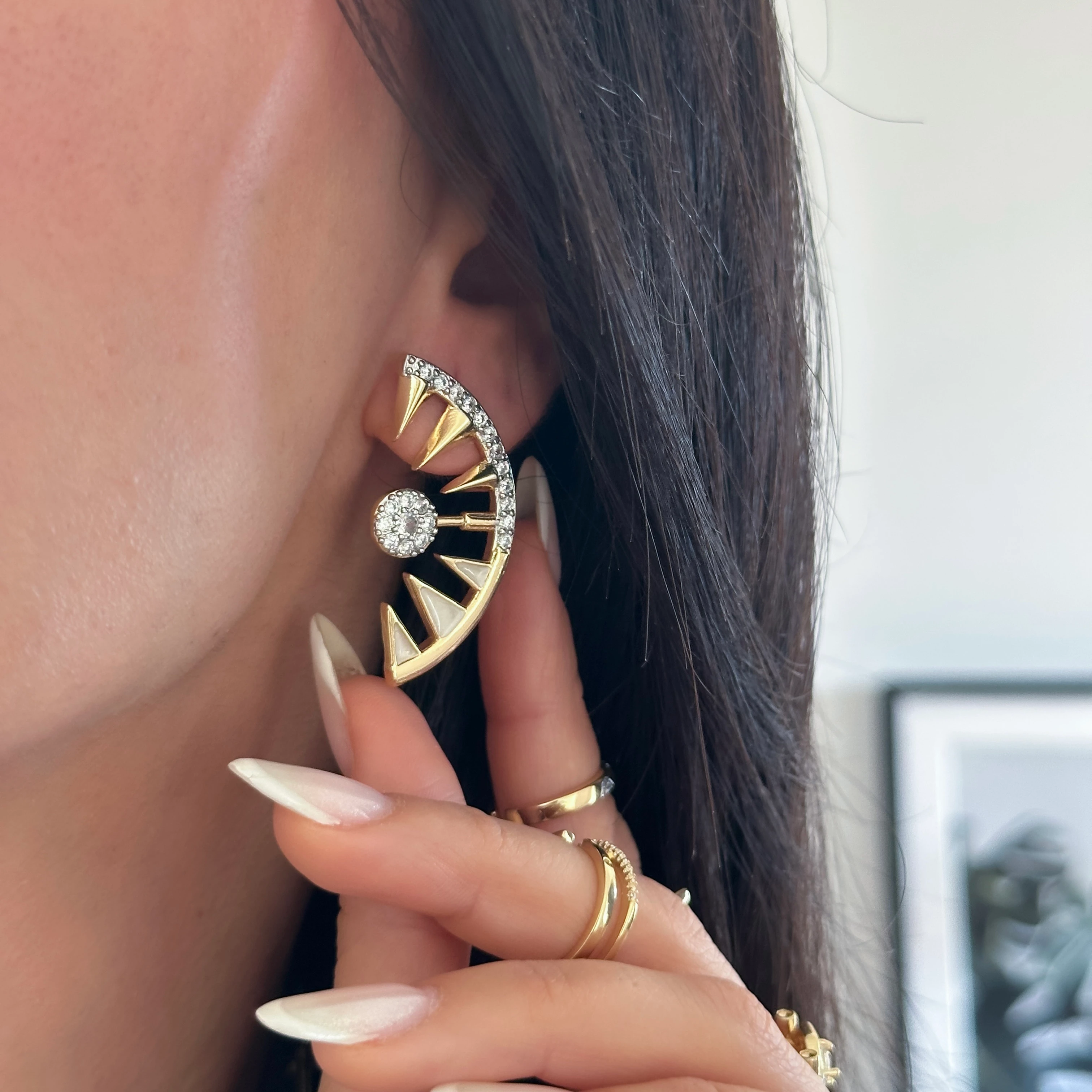 Yarım Ay Zirkon Gold Küpe