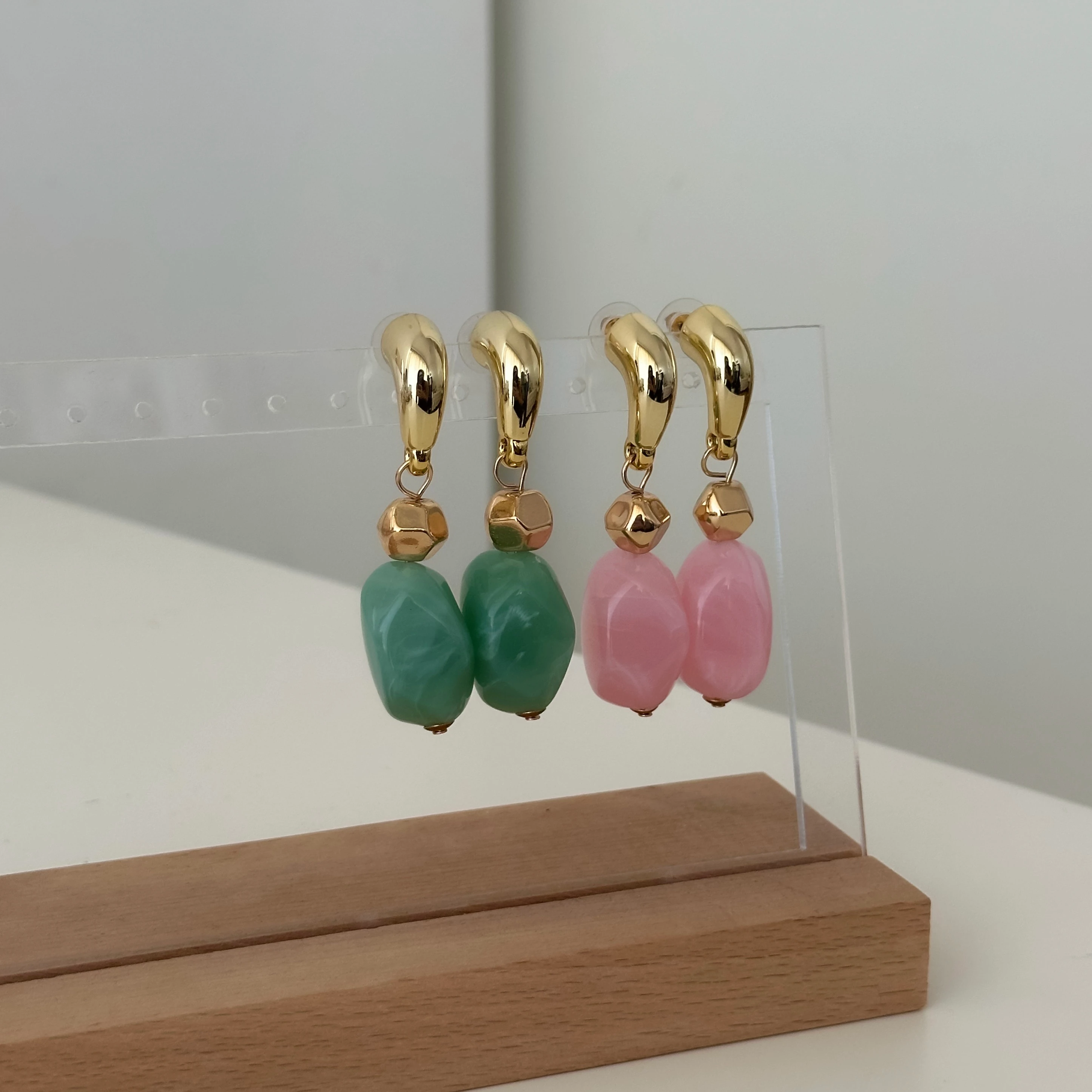 Renny Yeşil Gold Küpe 