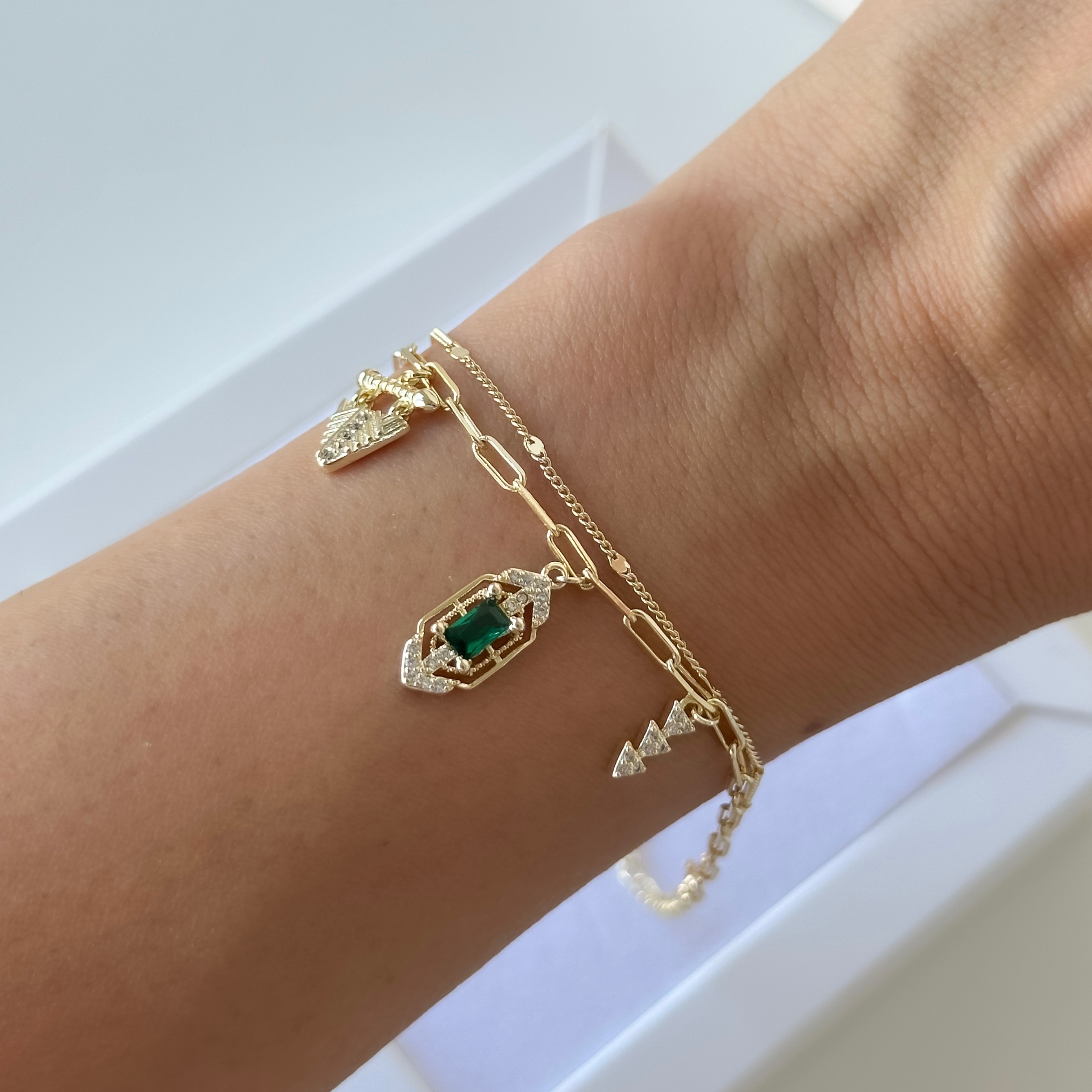 Maryline Yeşil Taş Gold Bileklik 