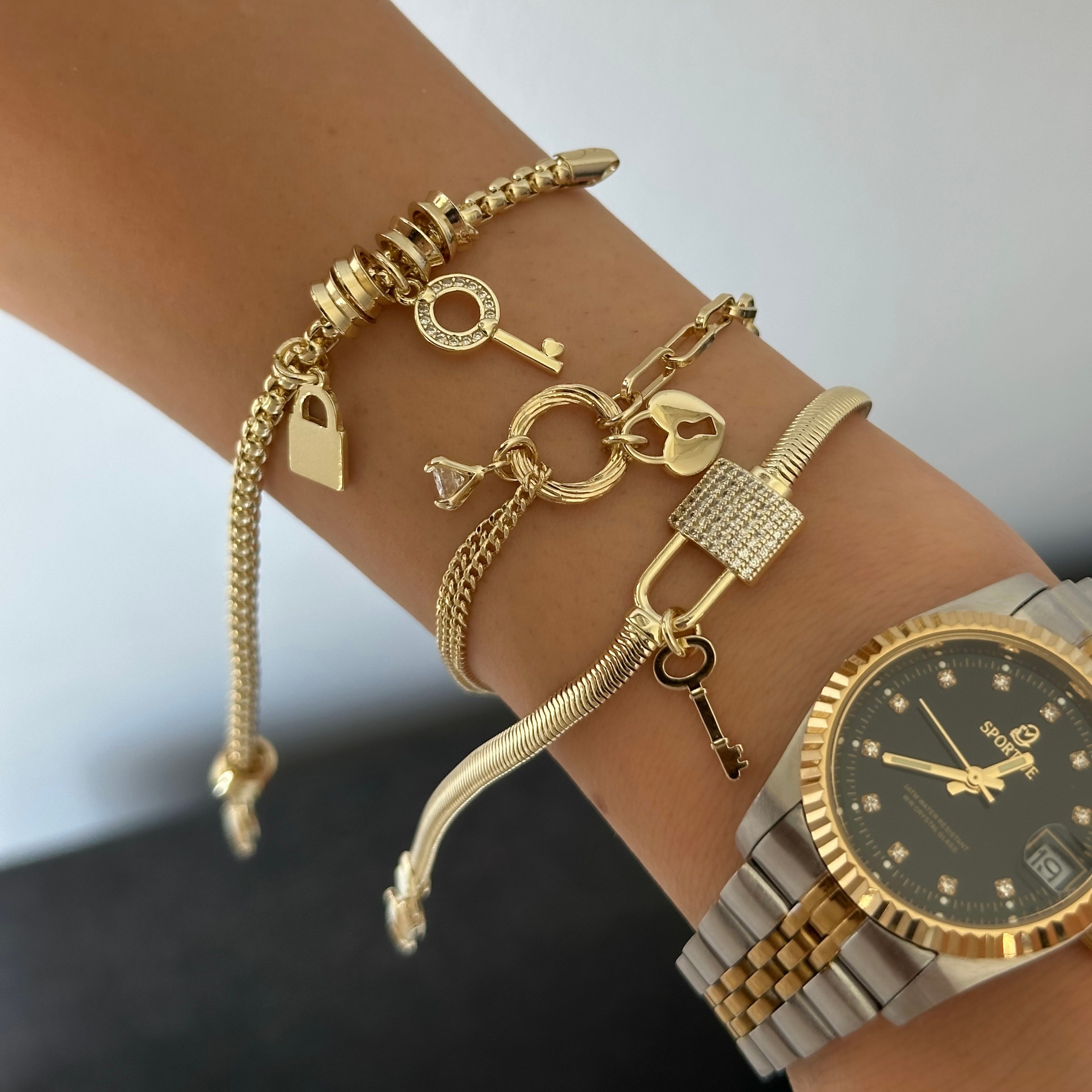 İtalyan Zincirli Kilit Gold Bileklik 