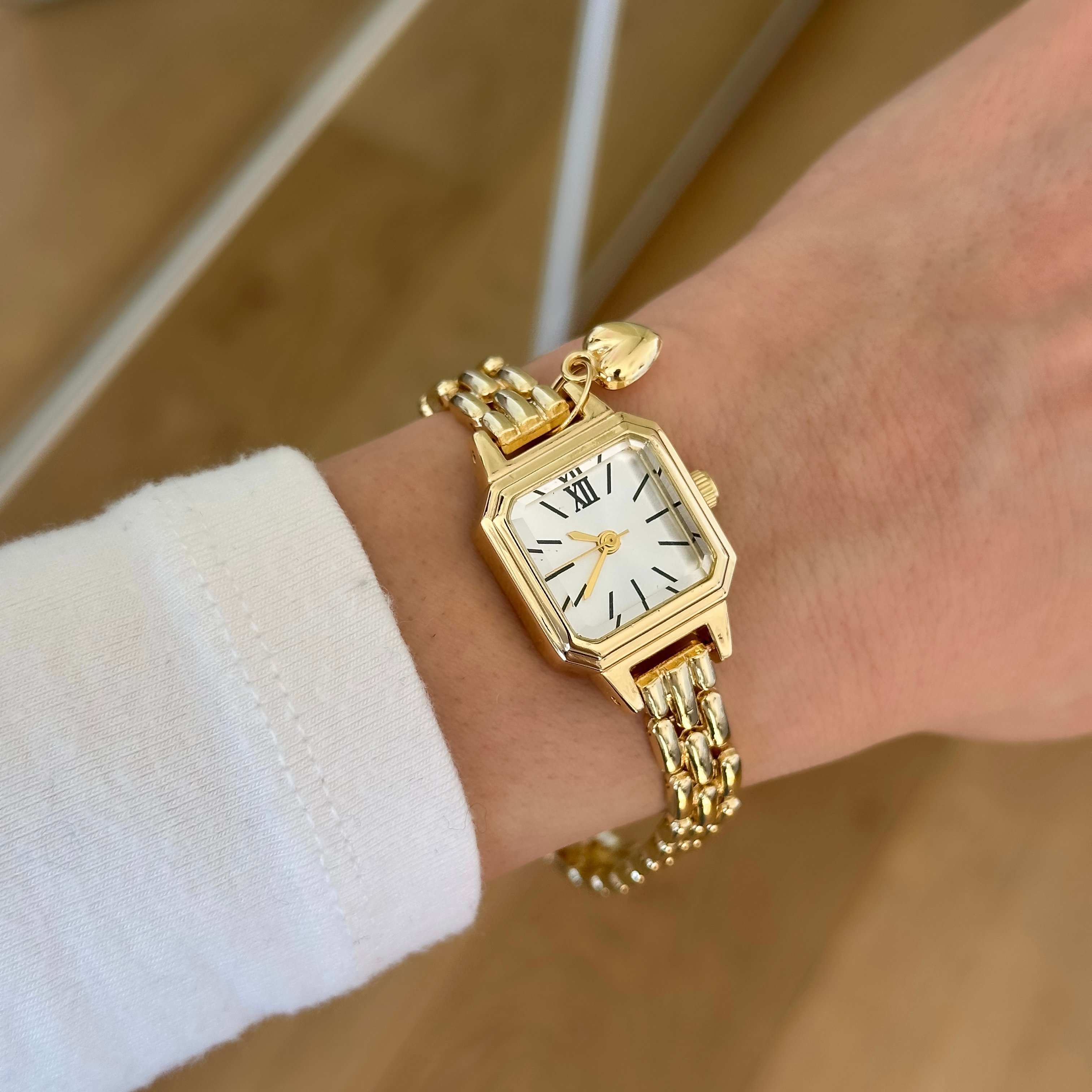 London White Kare Kadran Gold Saat 