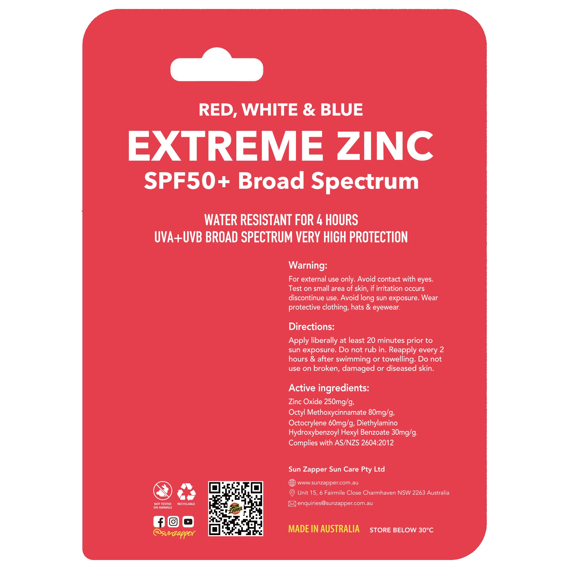 Sun Zapper Extreme Zinc Stick Triple Pack Red/White/Blue SPF50+ 45 gr