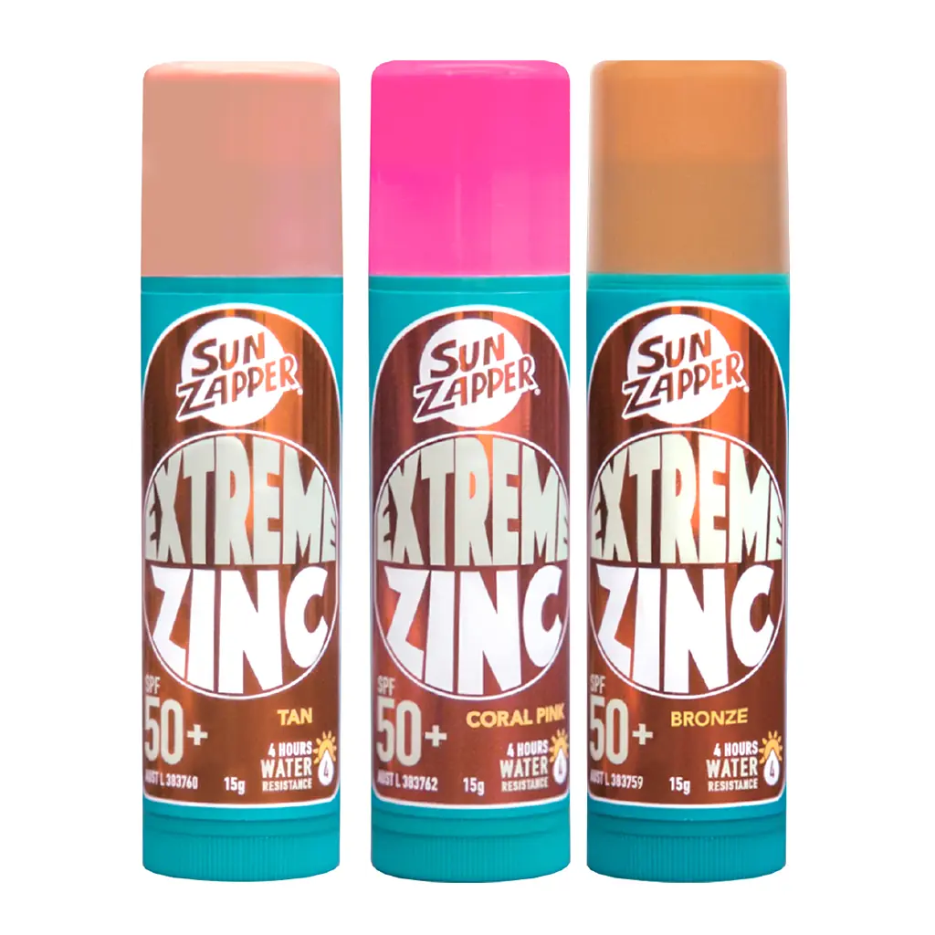 Sun Zapper Extreme Zinc Stick BEAUTY Triple Pack 45g Tan Pink Bronze