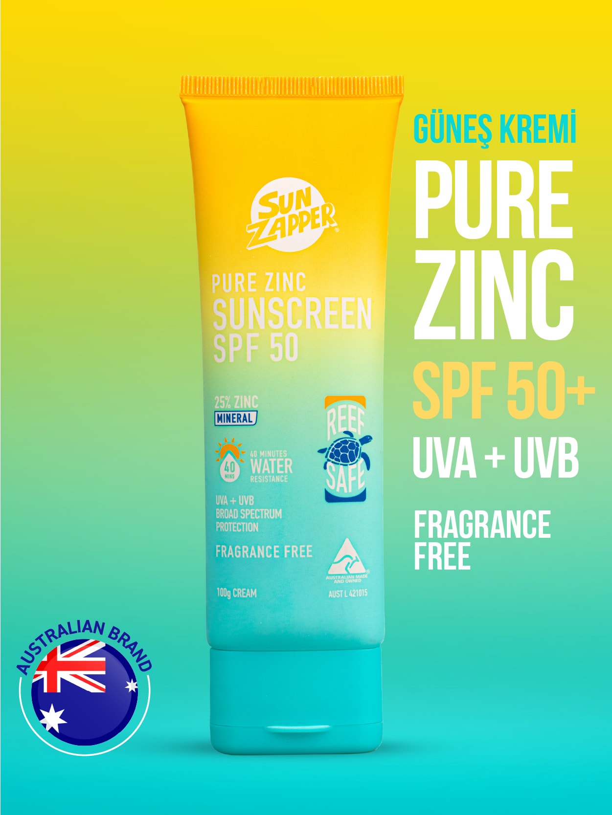 Sun Zapper Pure Zinc Sunscreen Cream SPF50+ 100 gr